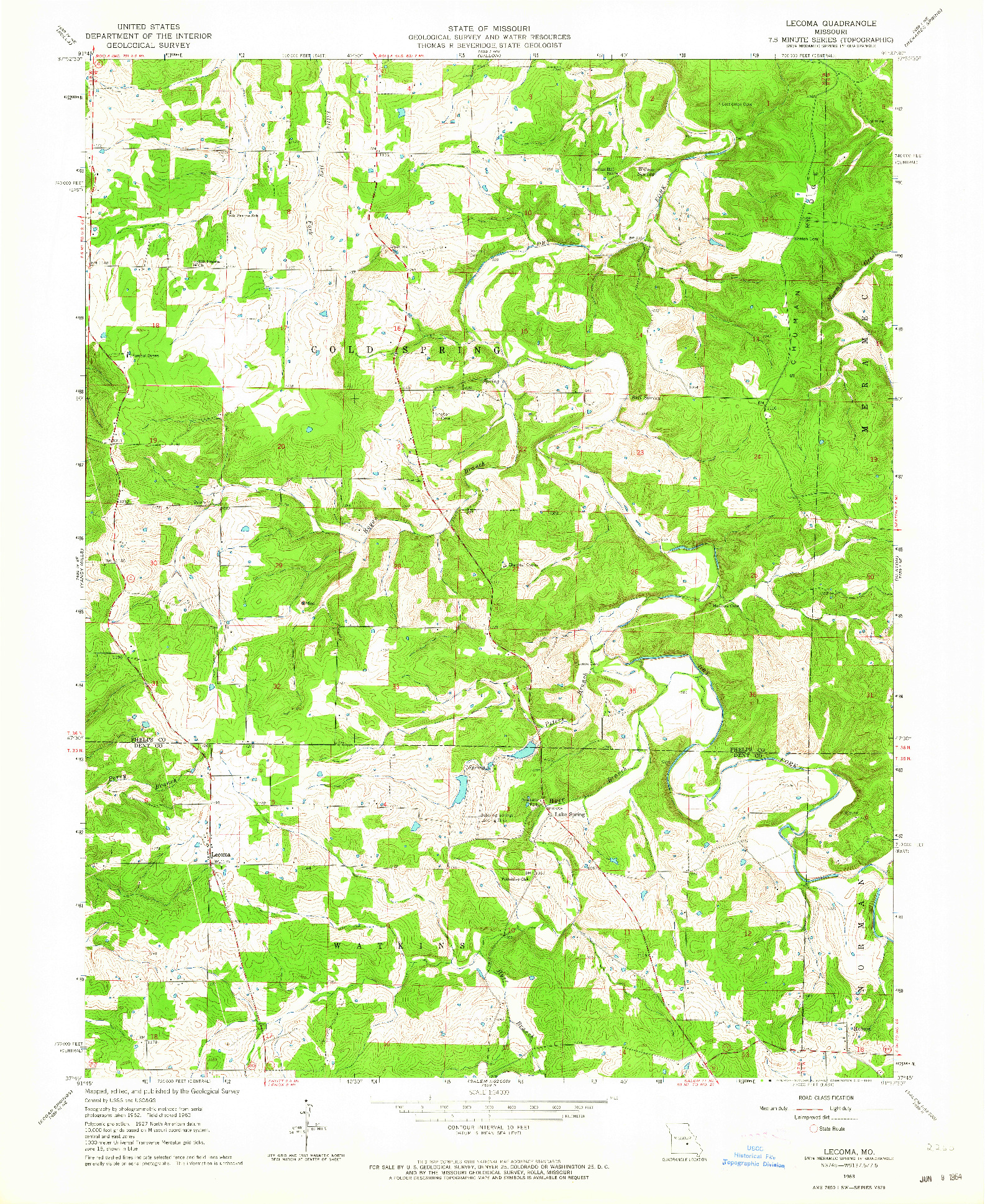 USGS 1:24000-SCALE QUADRANGLE FOR LECOMA, MO 1963