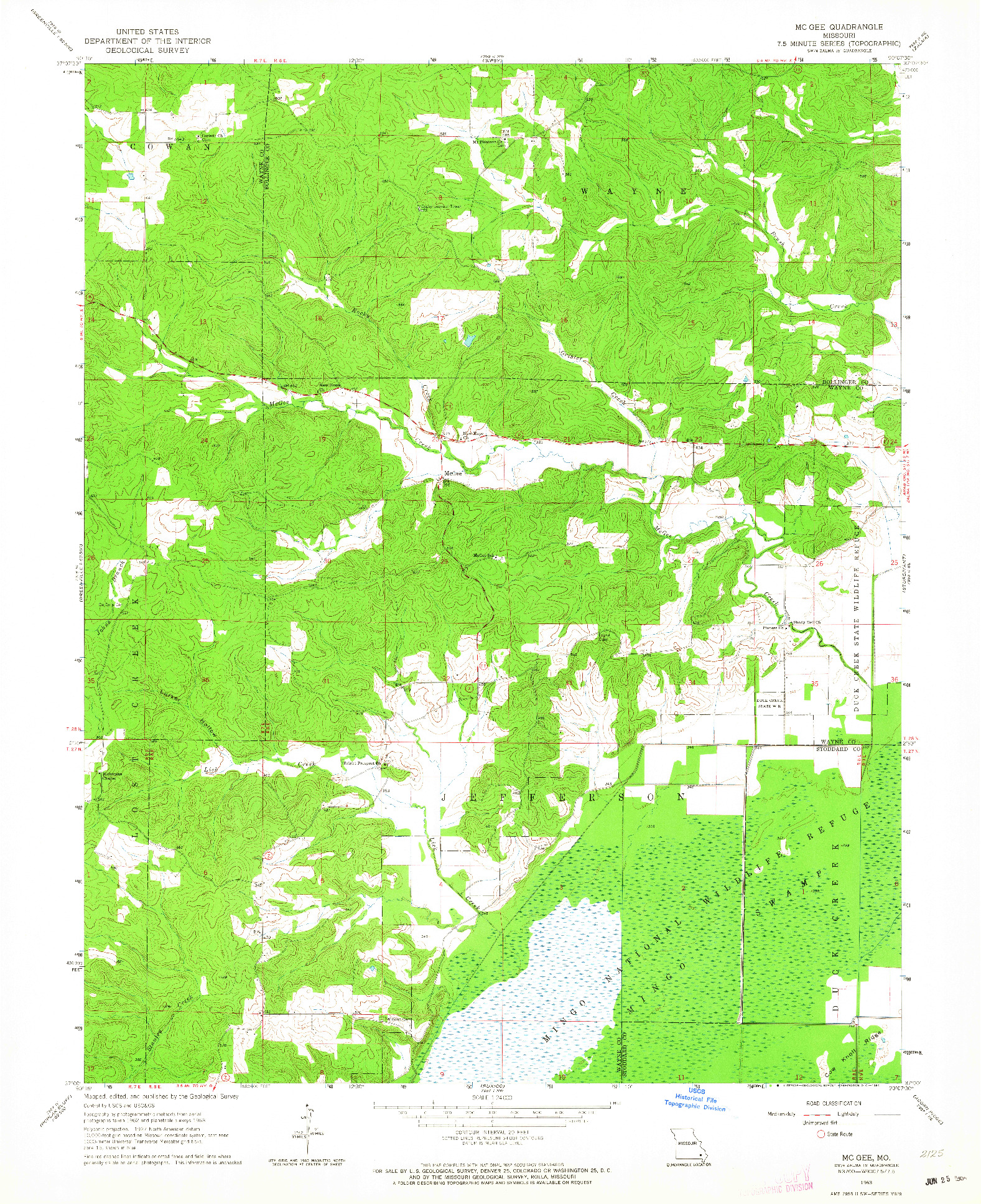 USGS 1:24000-SCALE QUADRANGLE FOR MCGEE, MO 1963