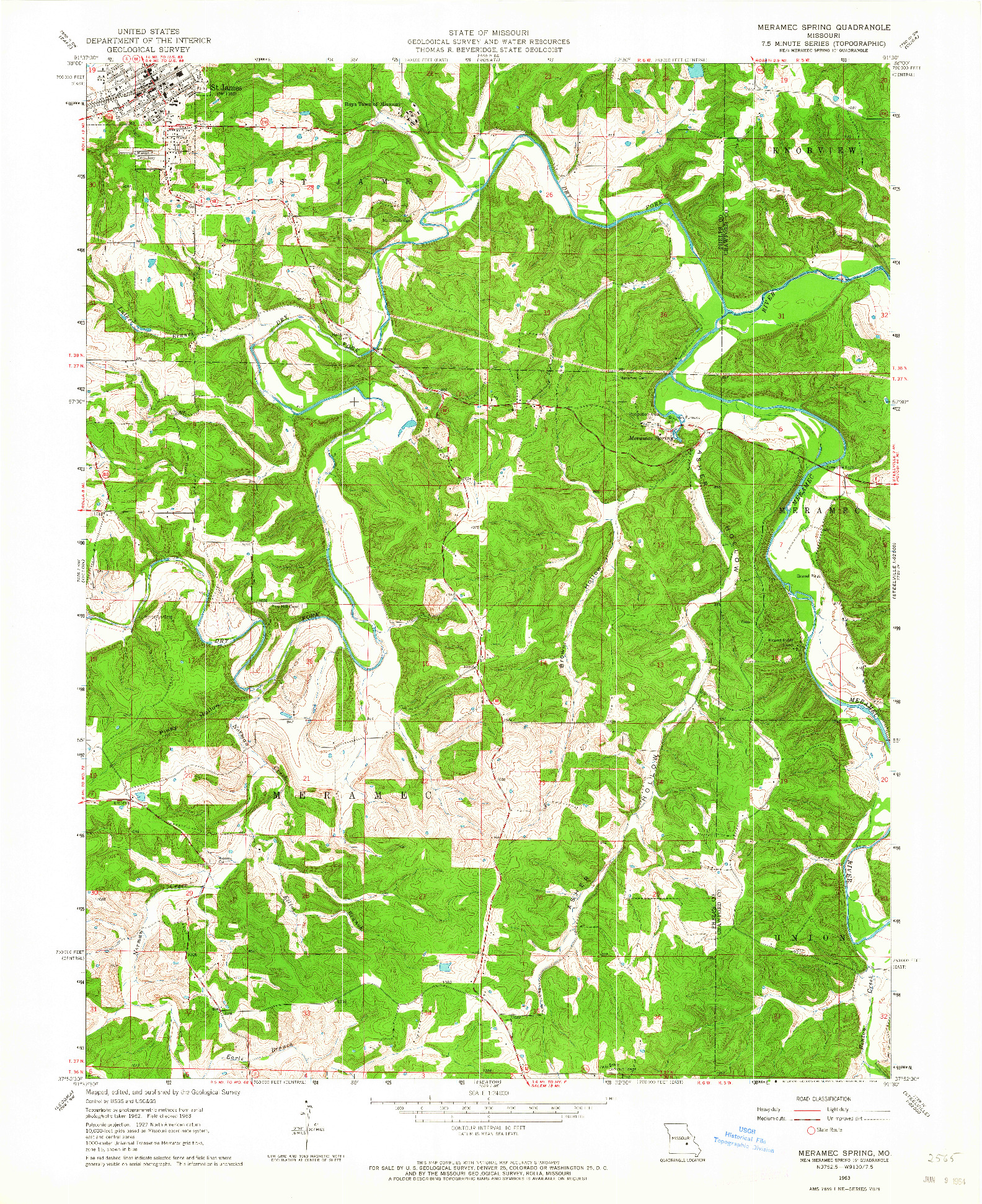 USGS 1:24000-SCALE QUADRANGLE FOR MERAMEC SPRING, MO 1963