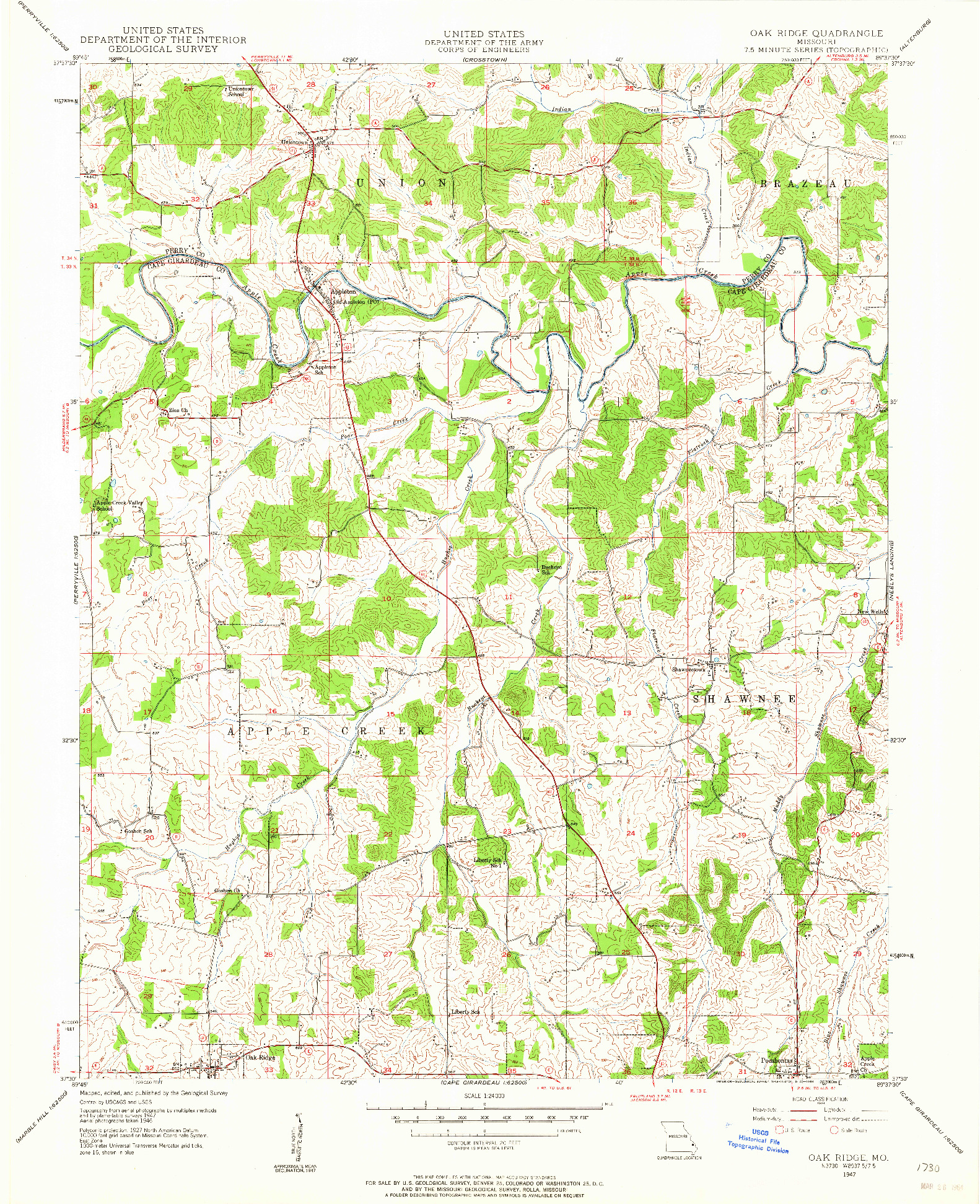 USGS 1:24000-SCALE QUADRANGLE FOR OAK RIDGE, MO 1947