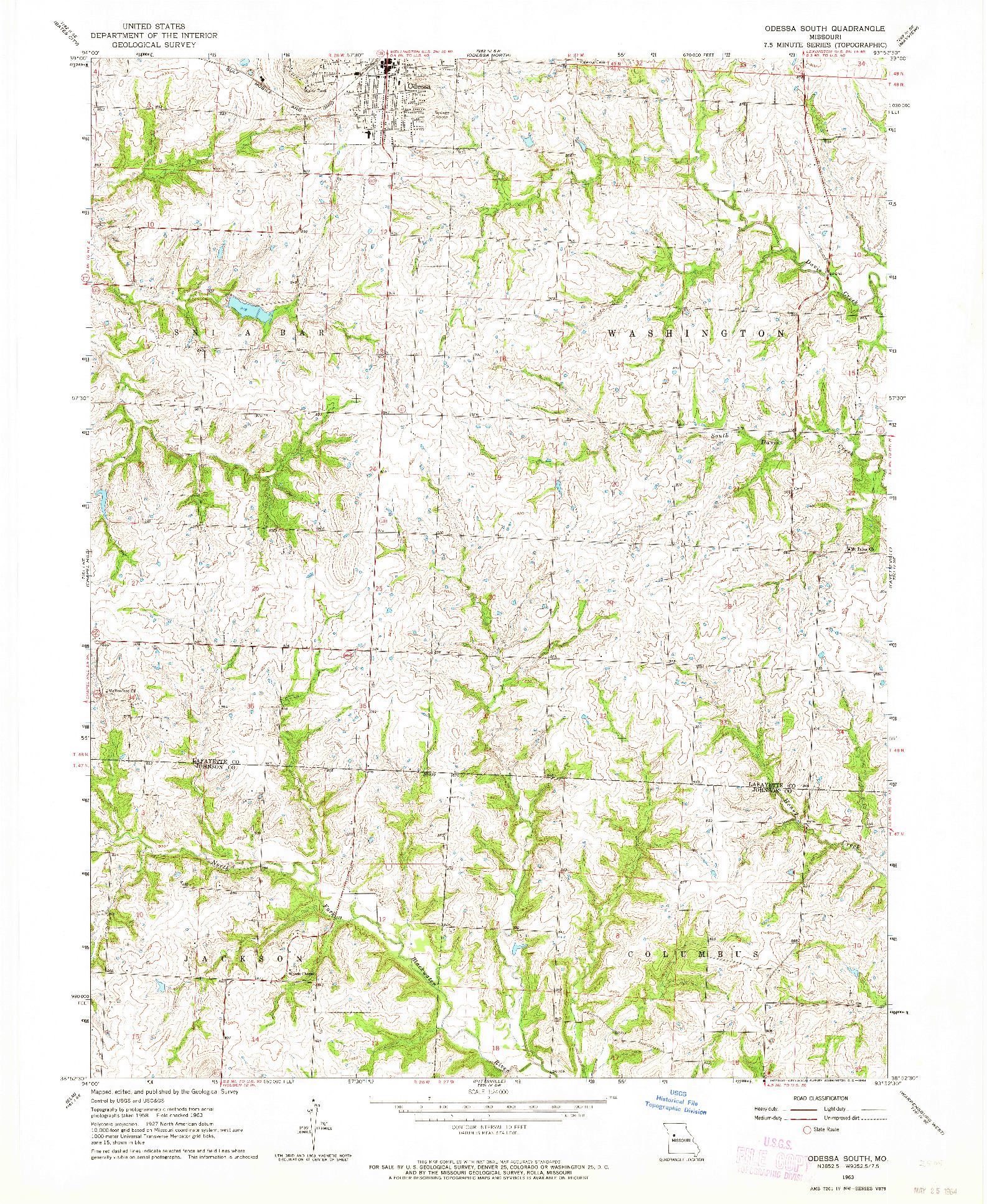 USGS 1:24000-SCALE QUADRANGLE FOR ODESSA SOUTH, MO 1963