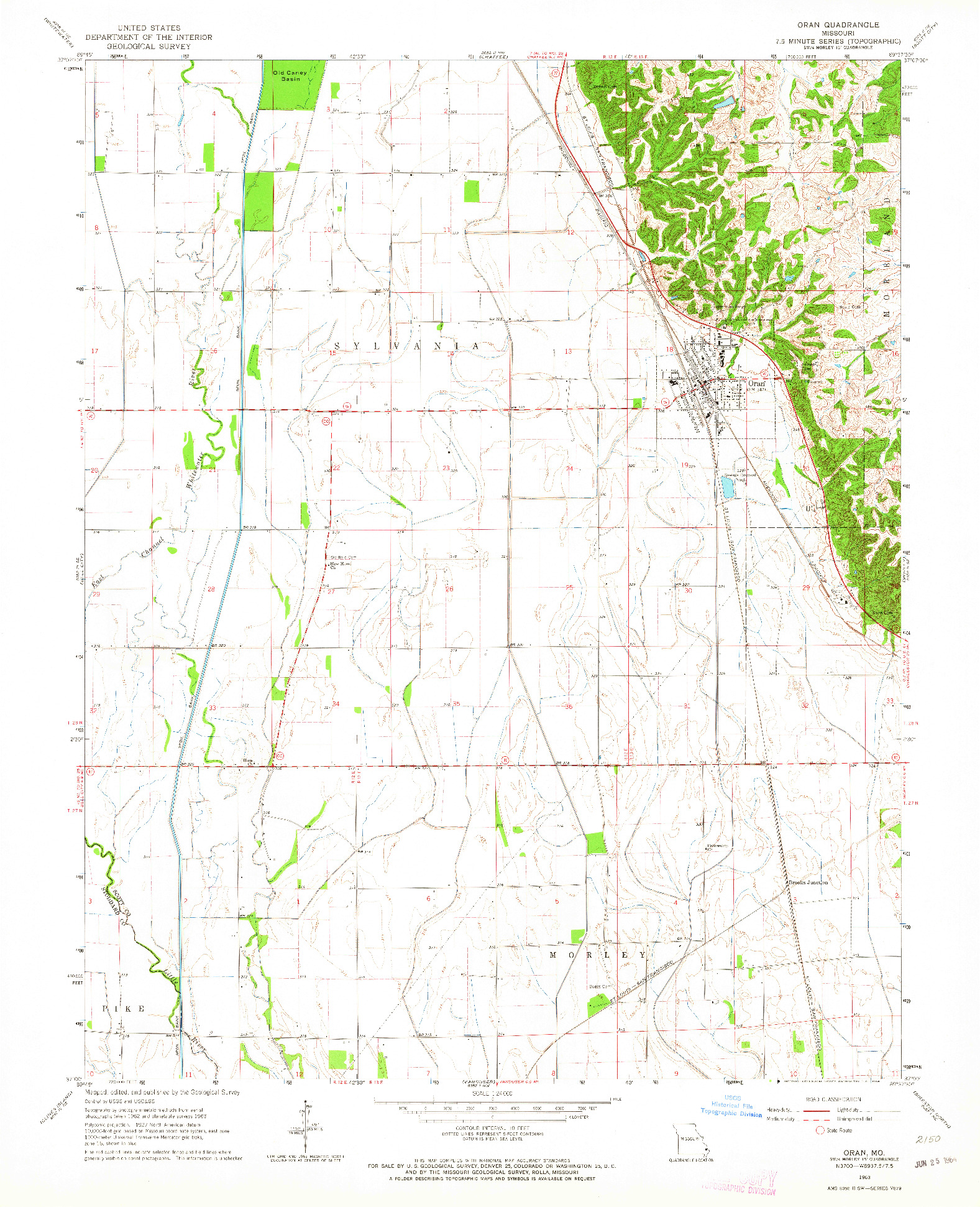 USGS 1:24000-SCALE QUADRANGLE FOR ORAN, MO 1963