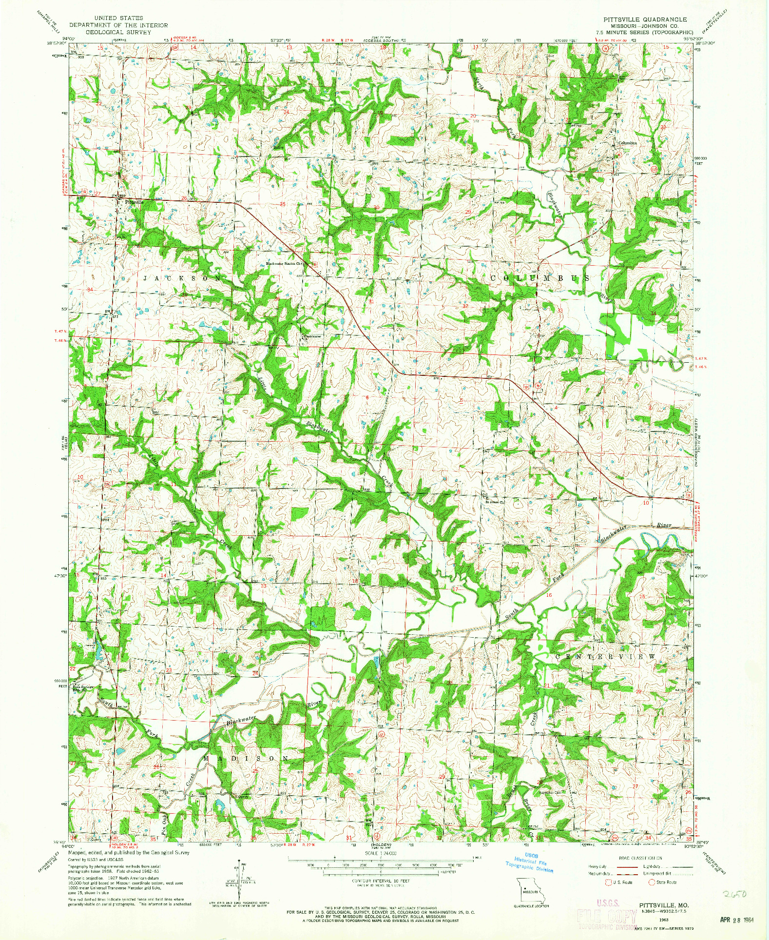 USGS 1:24000-SCALE QUADRANGLE FOR PITTSVILLE, MO 1963
