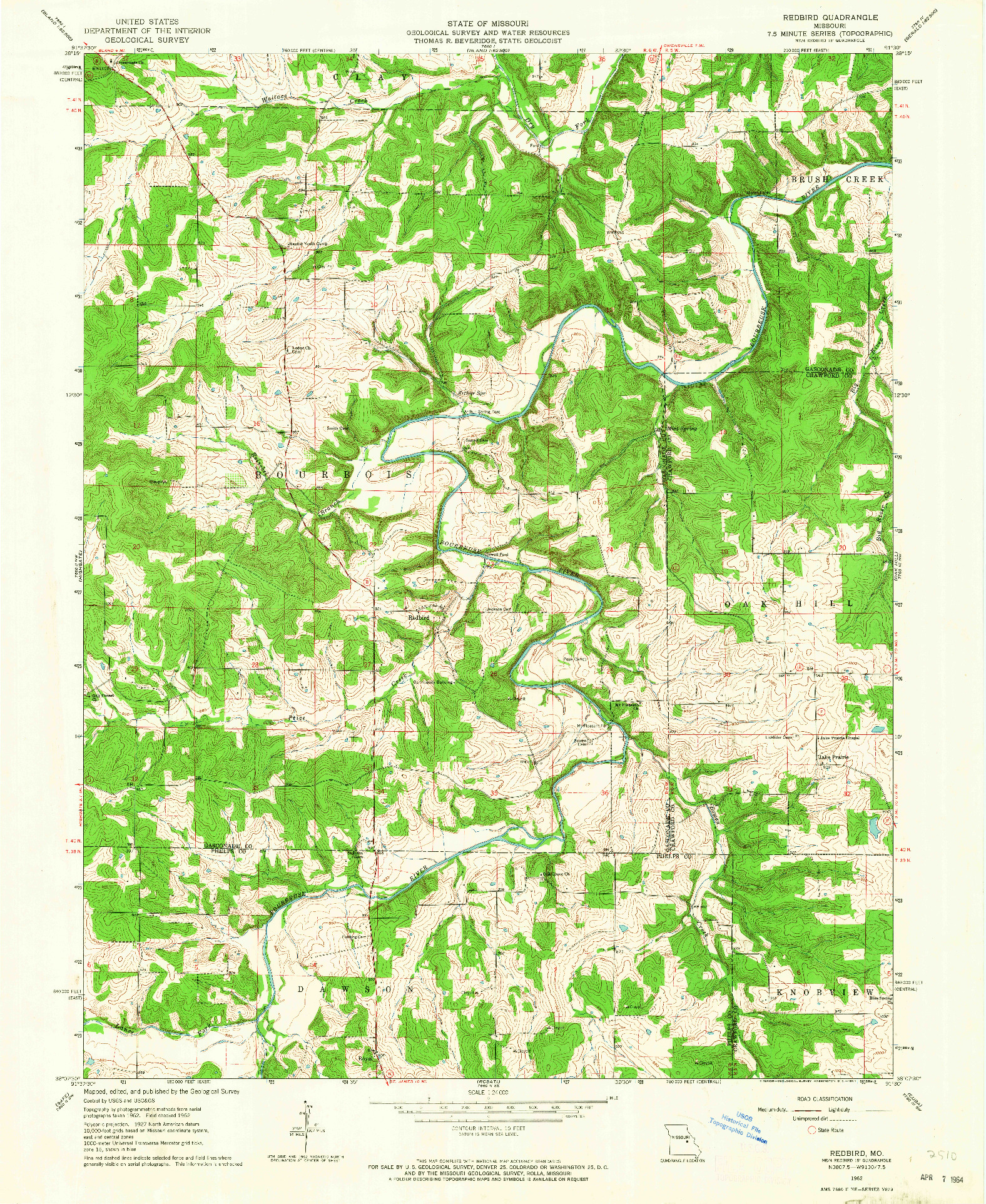 USGS 1:24000-SCALE QUADRANGLE FOR REDBIRD, MO 1962