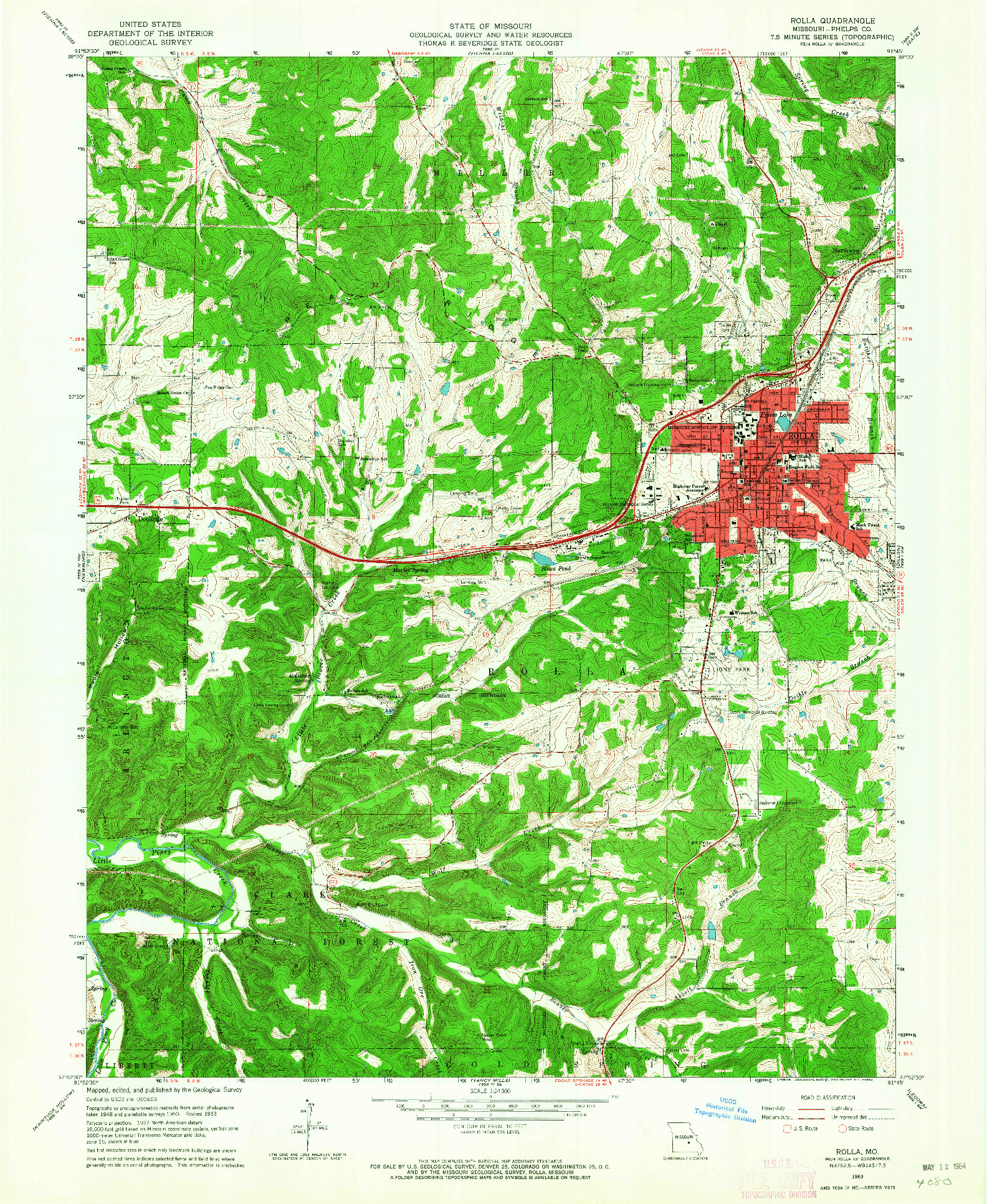 USGS 1:24000-SCALE QUADRANGLE FOR ROLLA, MO 1963