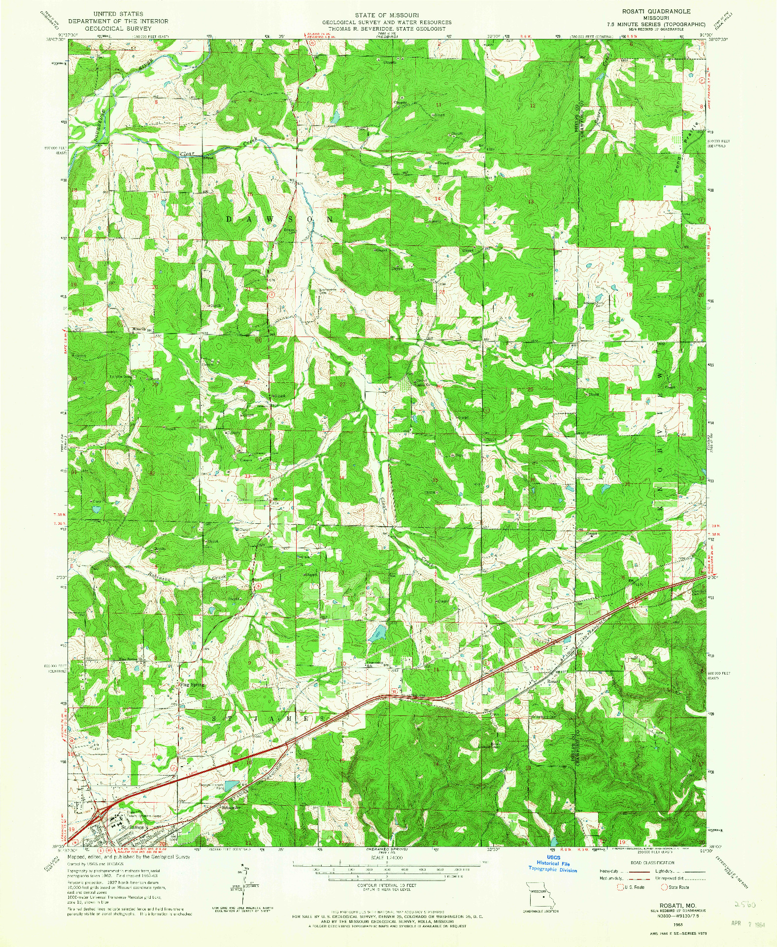 USGS 1:24000-SCALE QUADRANGLE FOR ROSATI, MO 1963