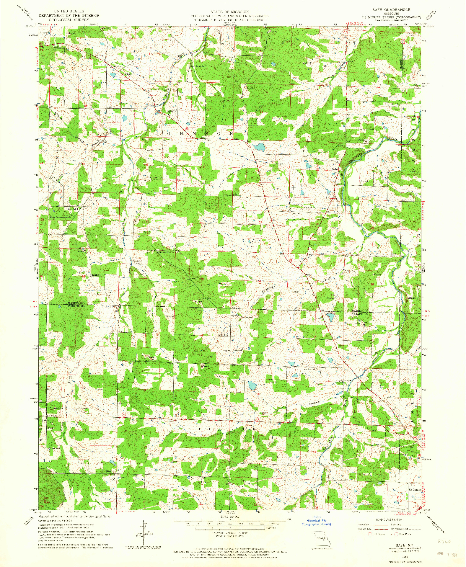 USGS 1:24000-SCALE QUADRANGLE FOR SAFE, MO 1962