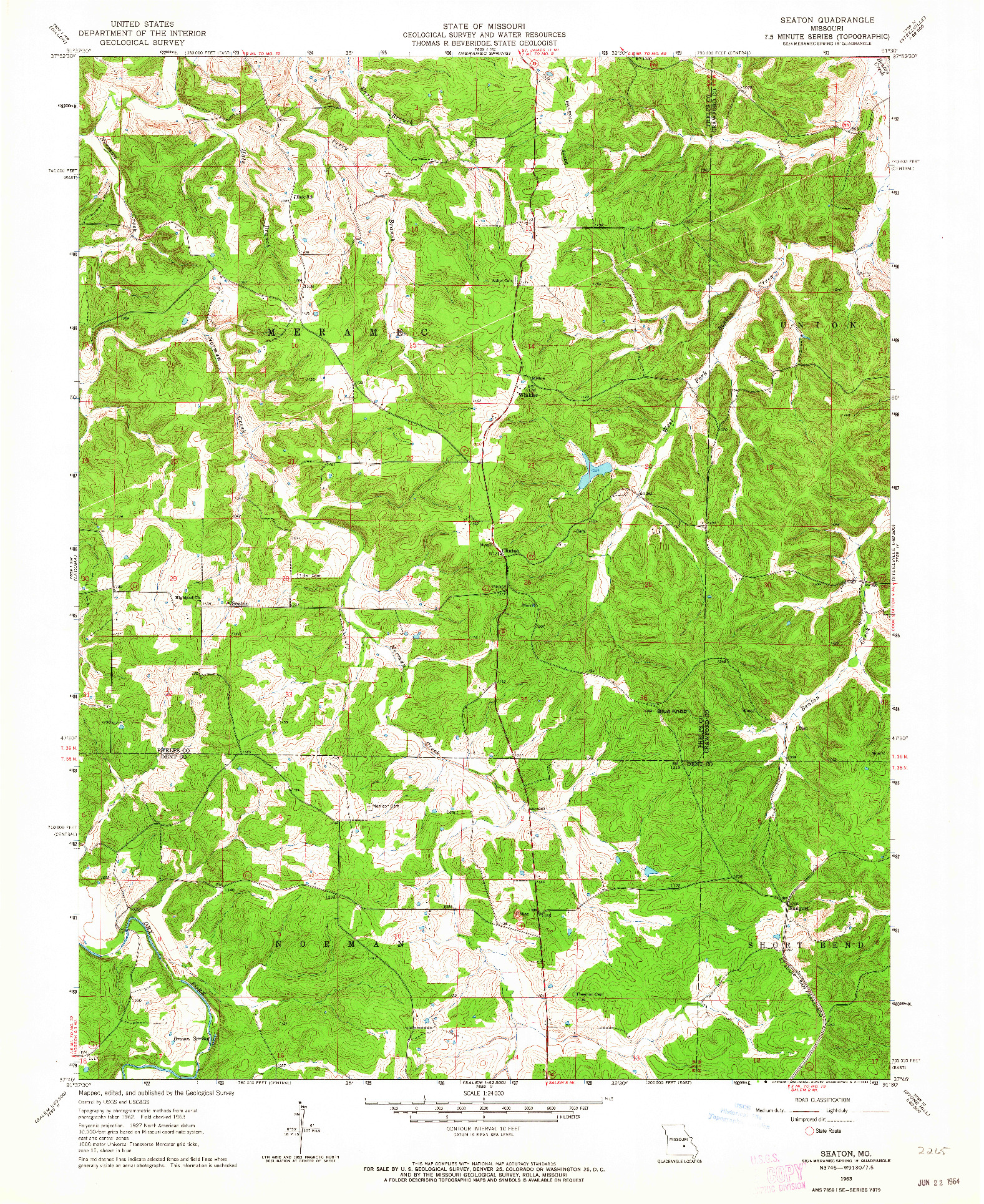 USGS 1:24000-SCALE QUADRANGLE FOR SEATON, MO 1963