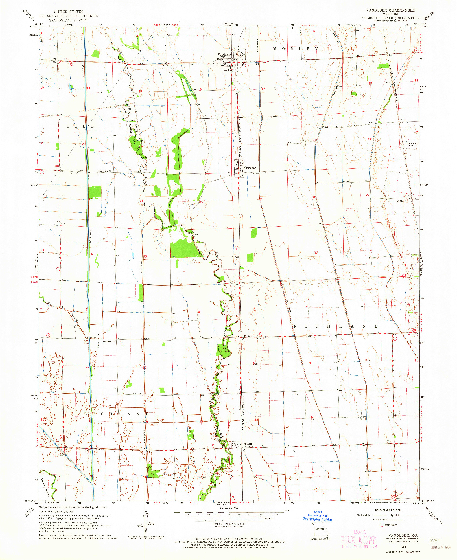 USGS 1:24000-SCALE QUADRANGLE FOR VANDUSER, MO 1963