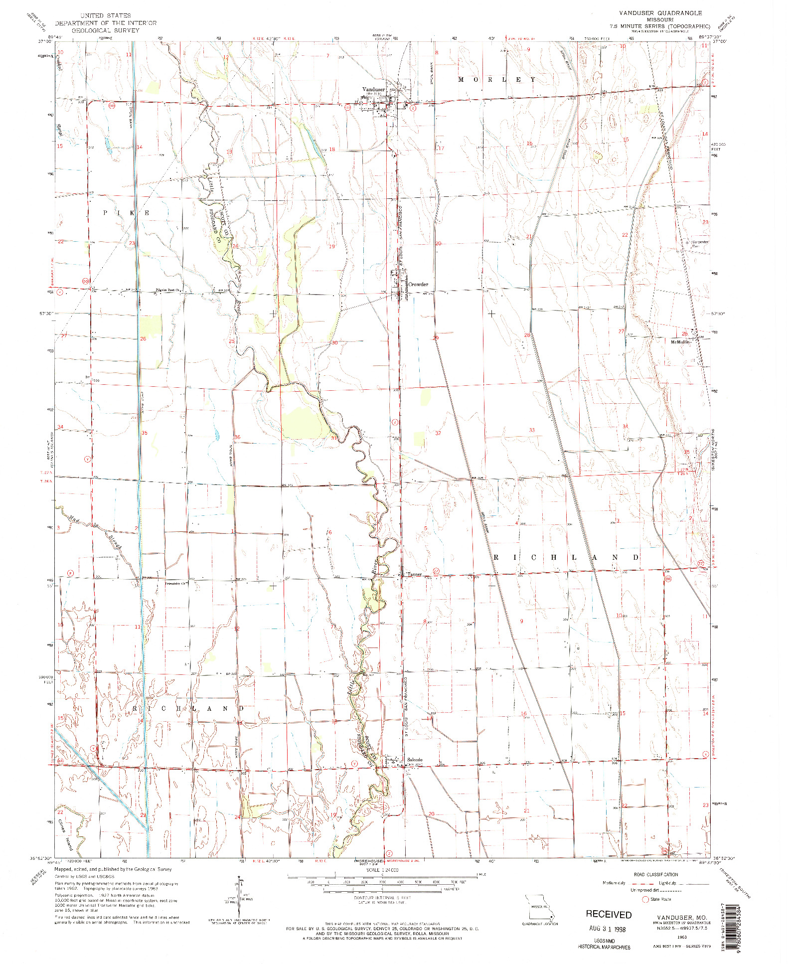 USGS 1:24000-SCALE QUADRANGLE FOR VANDUSER, MO 1963