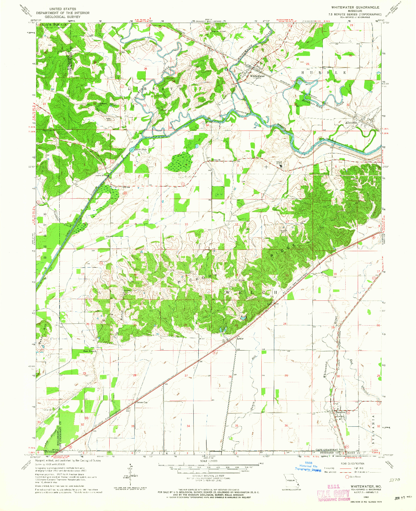 USGS 1:24000-SCALE QUADRANGLE FOR WHITEWATER, MO 1963