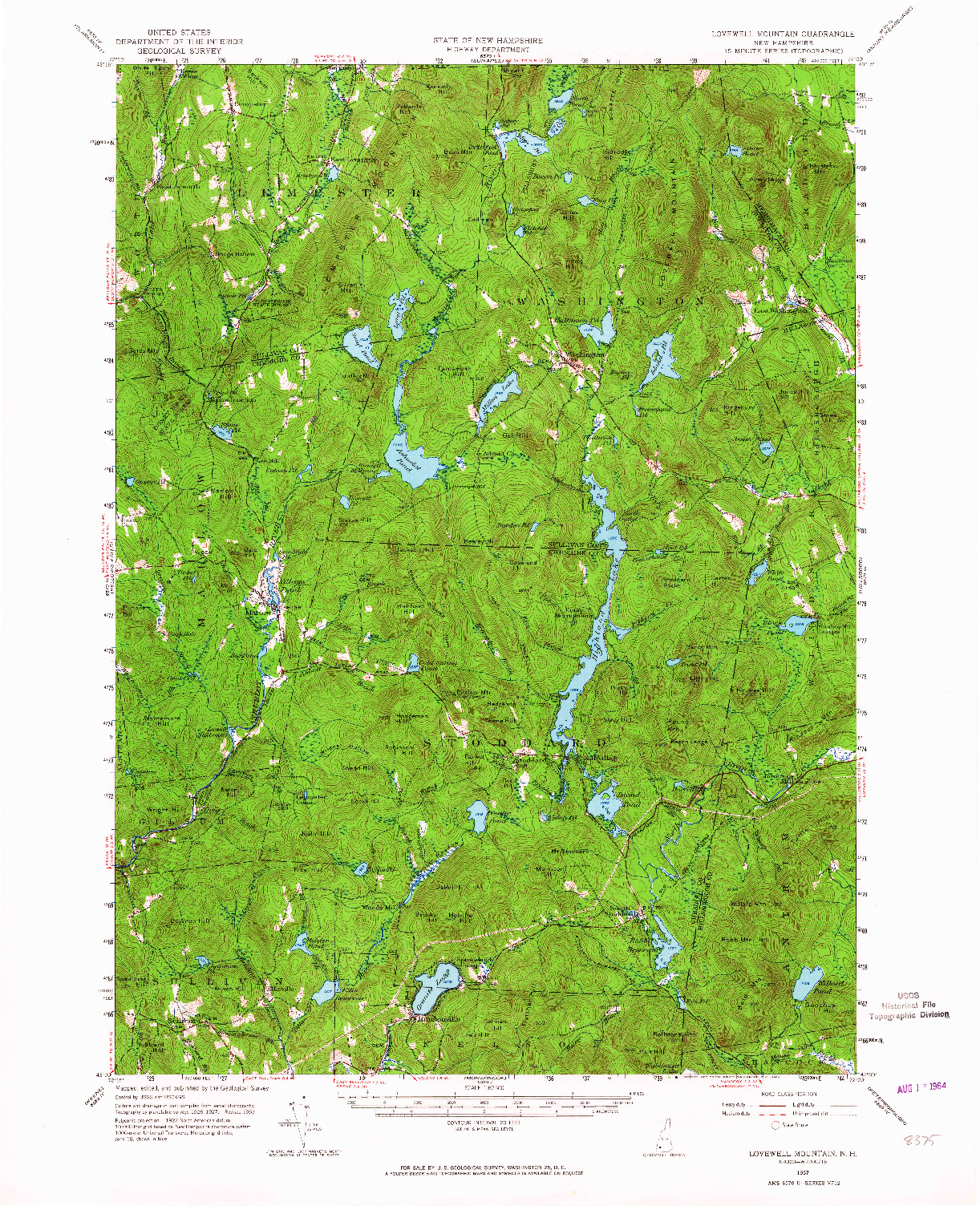 USGS 1:62500-SCALE QUADRANGLE FOR LOVEWELL MOUNTAIN, NH 1957