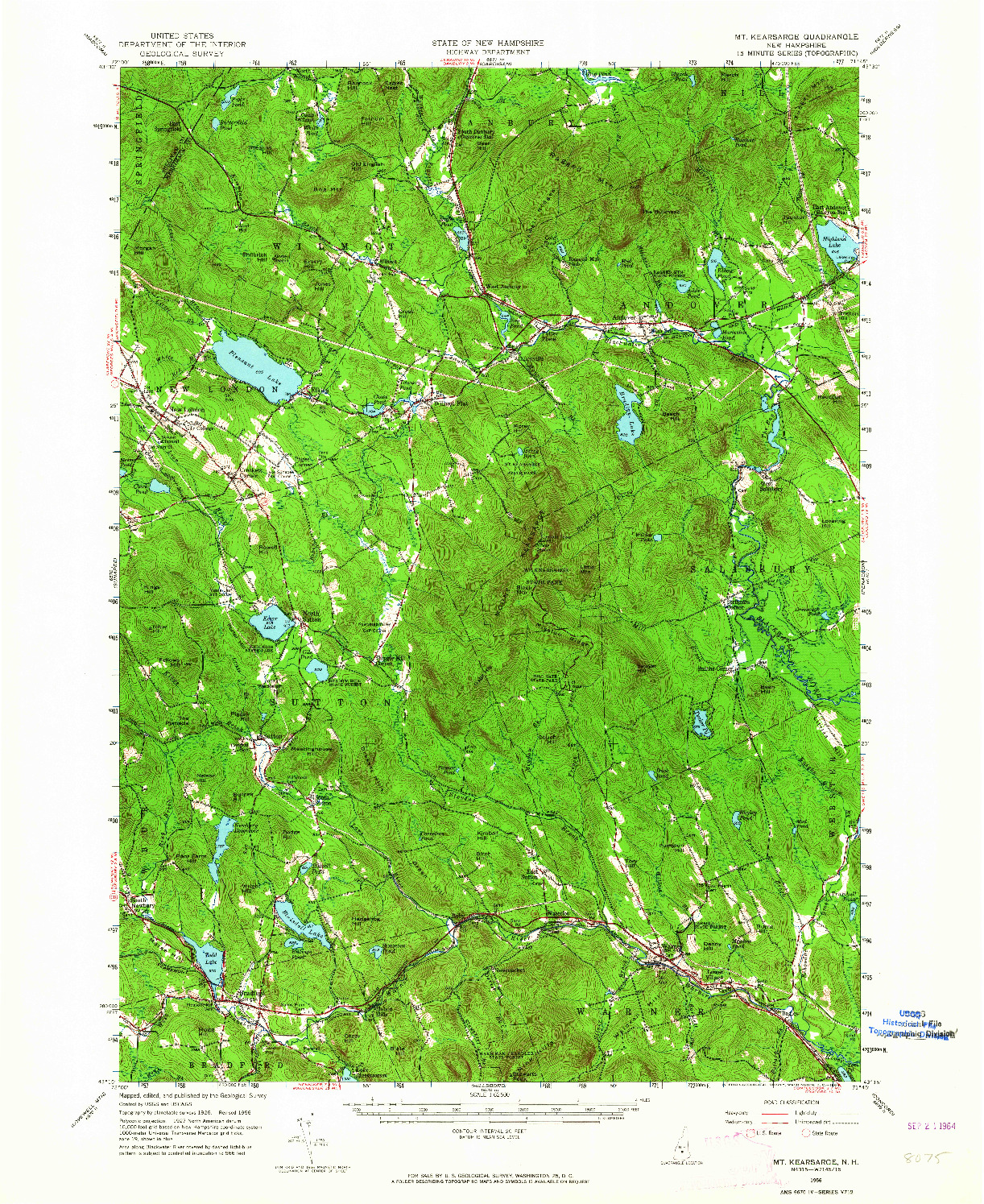 USGS 1:62500-SCALE QUADRANGLE FOR MT. KEARSARGE, NH 1956