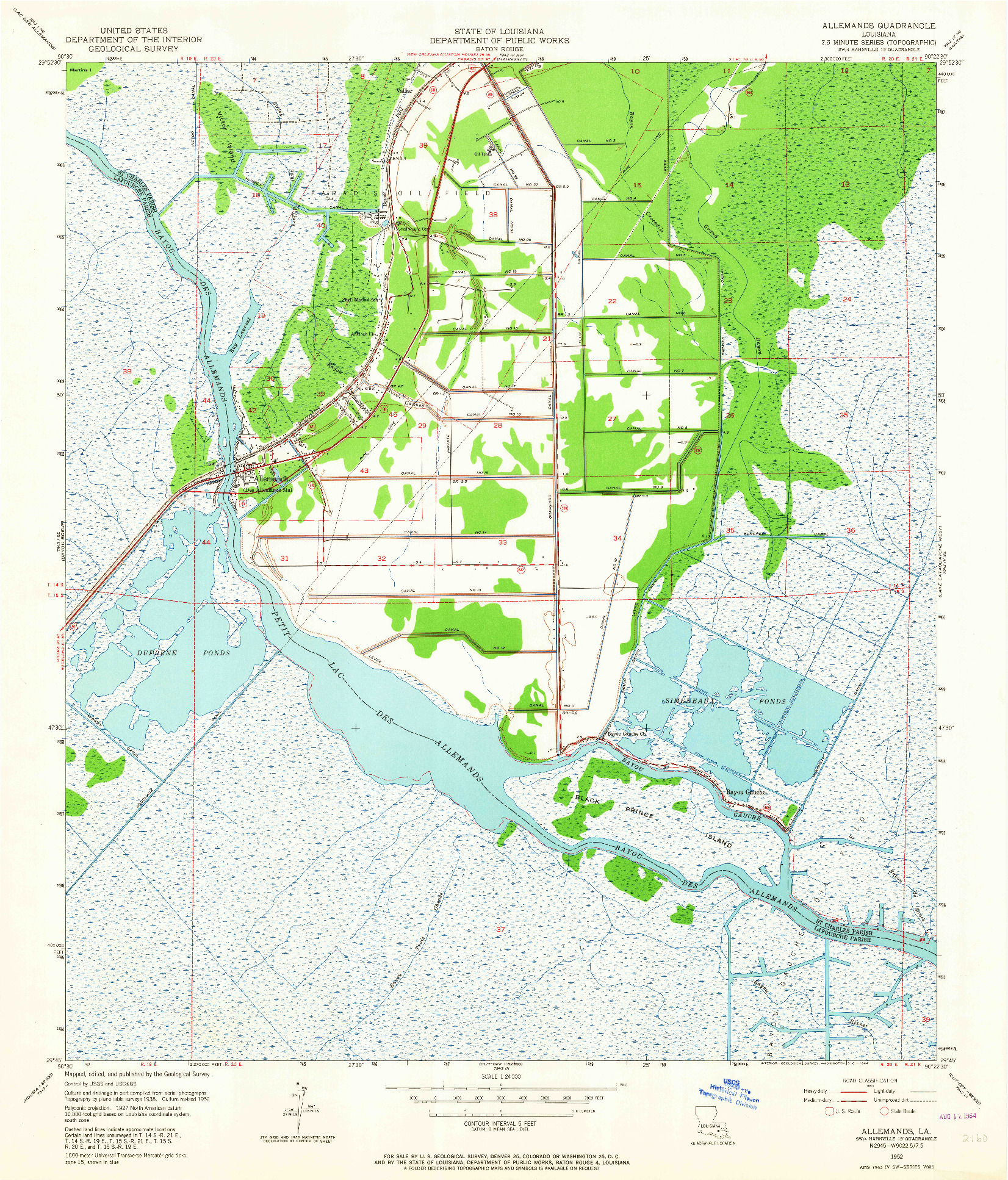 USGS 1:24000-SCALE QUADRANGLE FOR ALLEMANDS, LA 1952