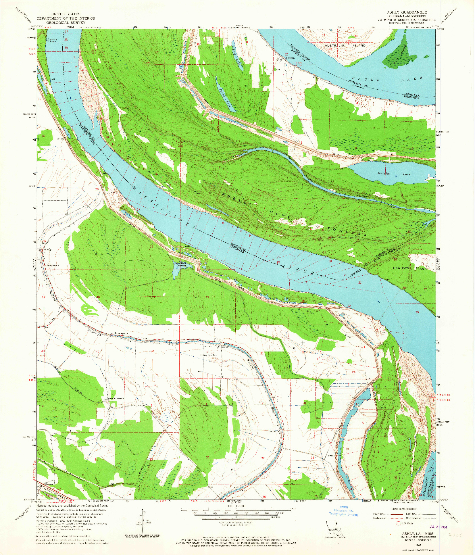 USGS 1:24000-SCALE QUADRANGLE FOR ASHLY, LA 1963