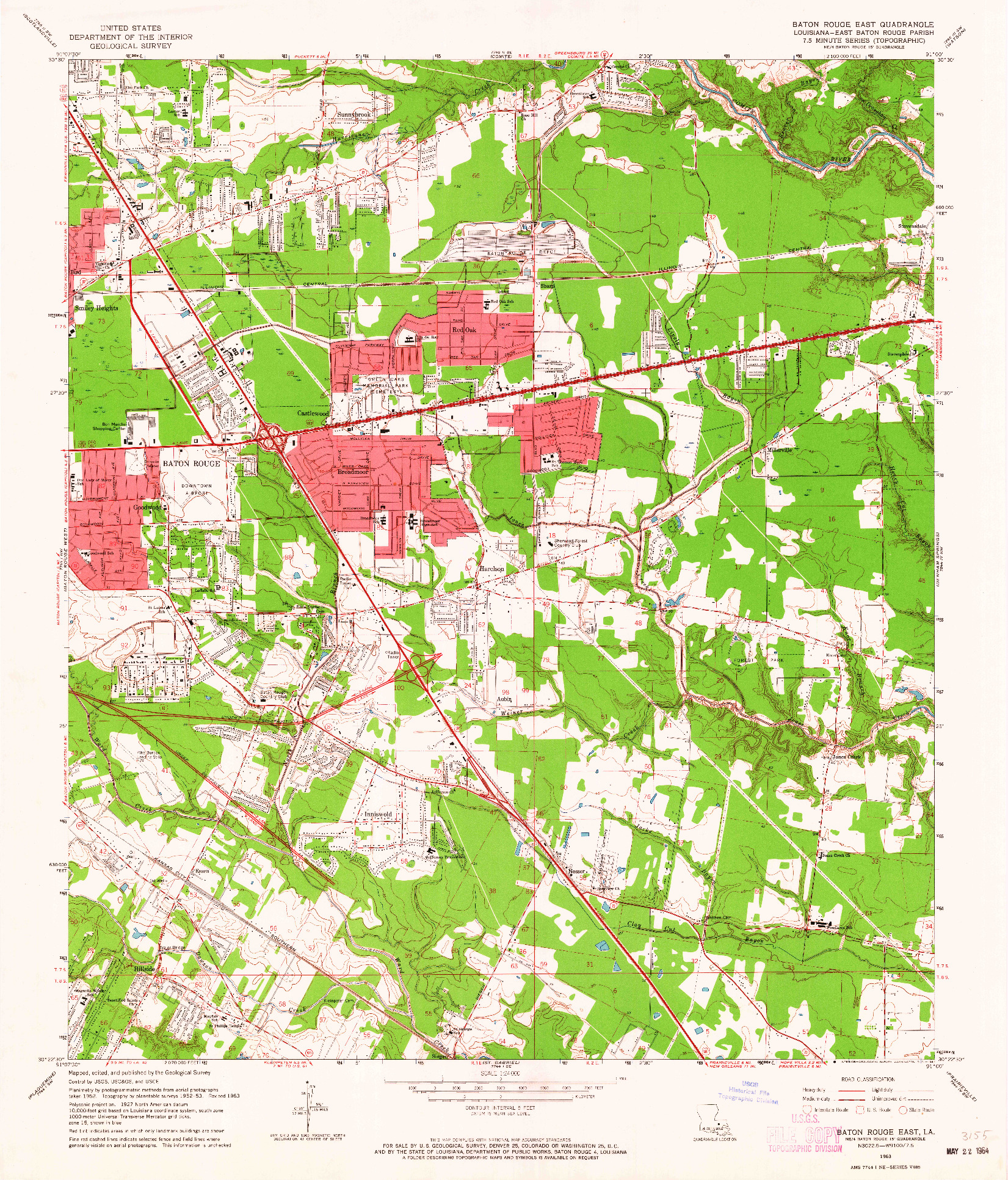 USGS 1:24000-SCALE QUADRANGLE FOR BATON ROUGE EAST, LA 1963