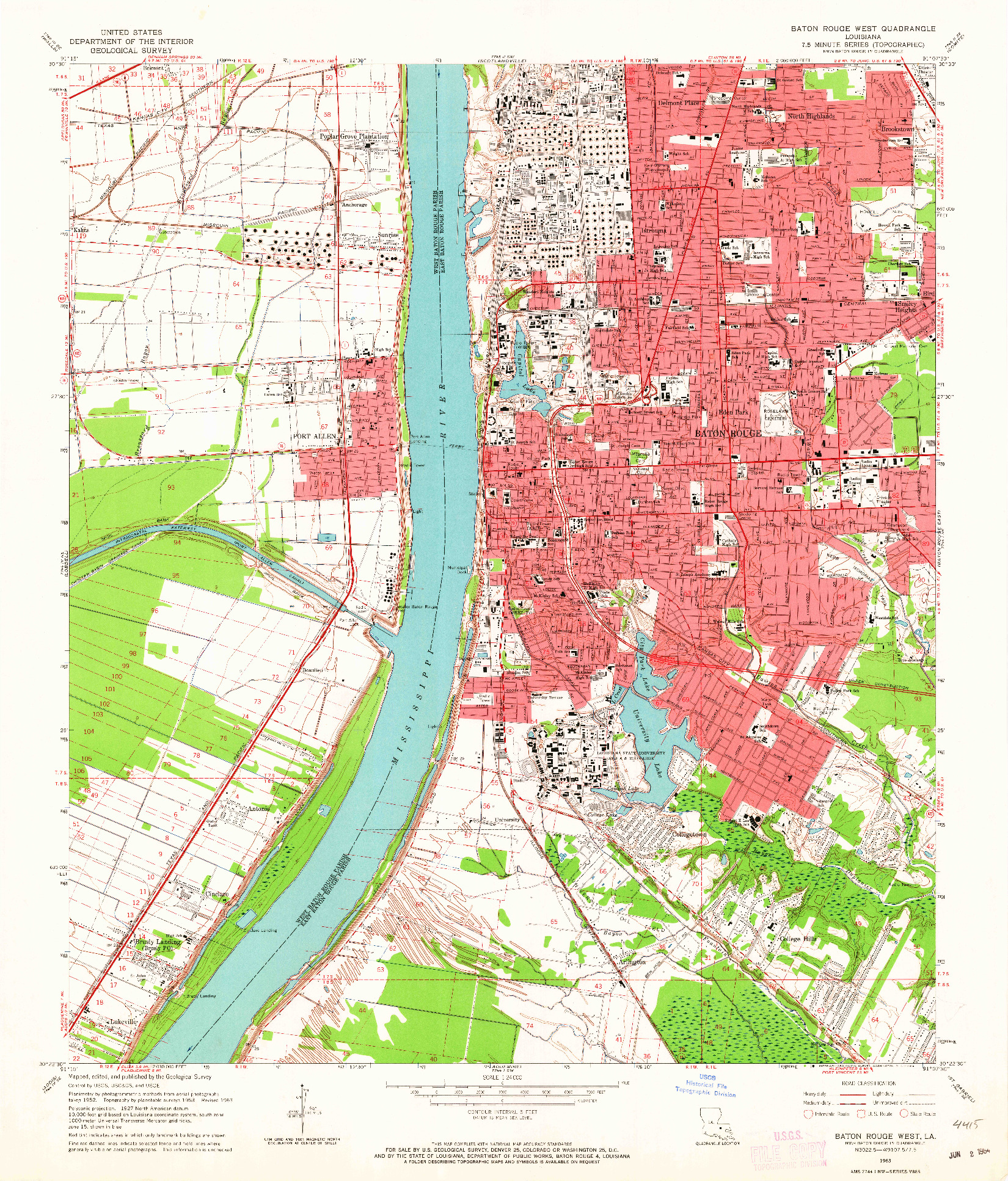 USGS 1:24000-SCALE QUADRANGLE FOR BATON ROUGE WEST, LA 1963