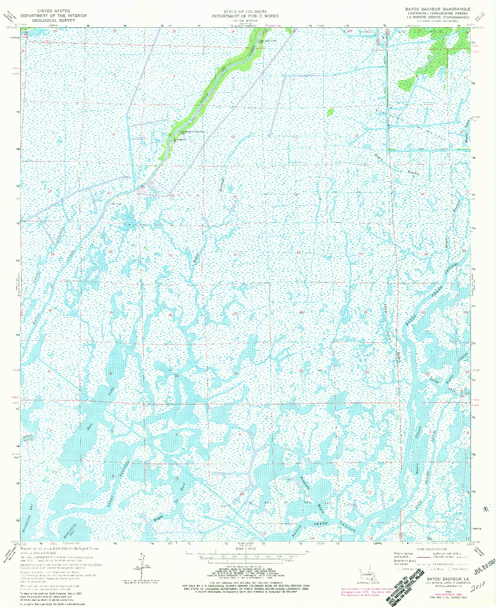 USGS 1:24000-SCALE QUADRANGLE FOR BAYOU SAUVEUR, LA 1964