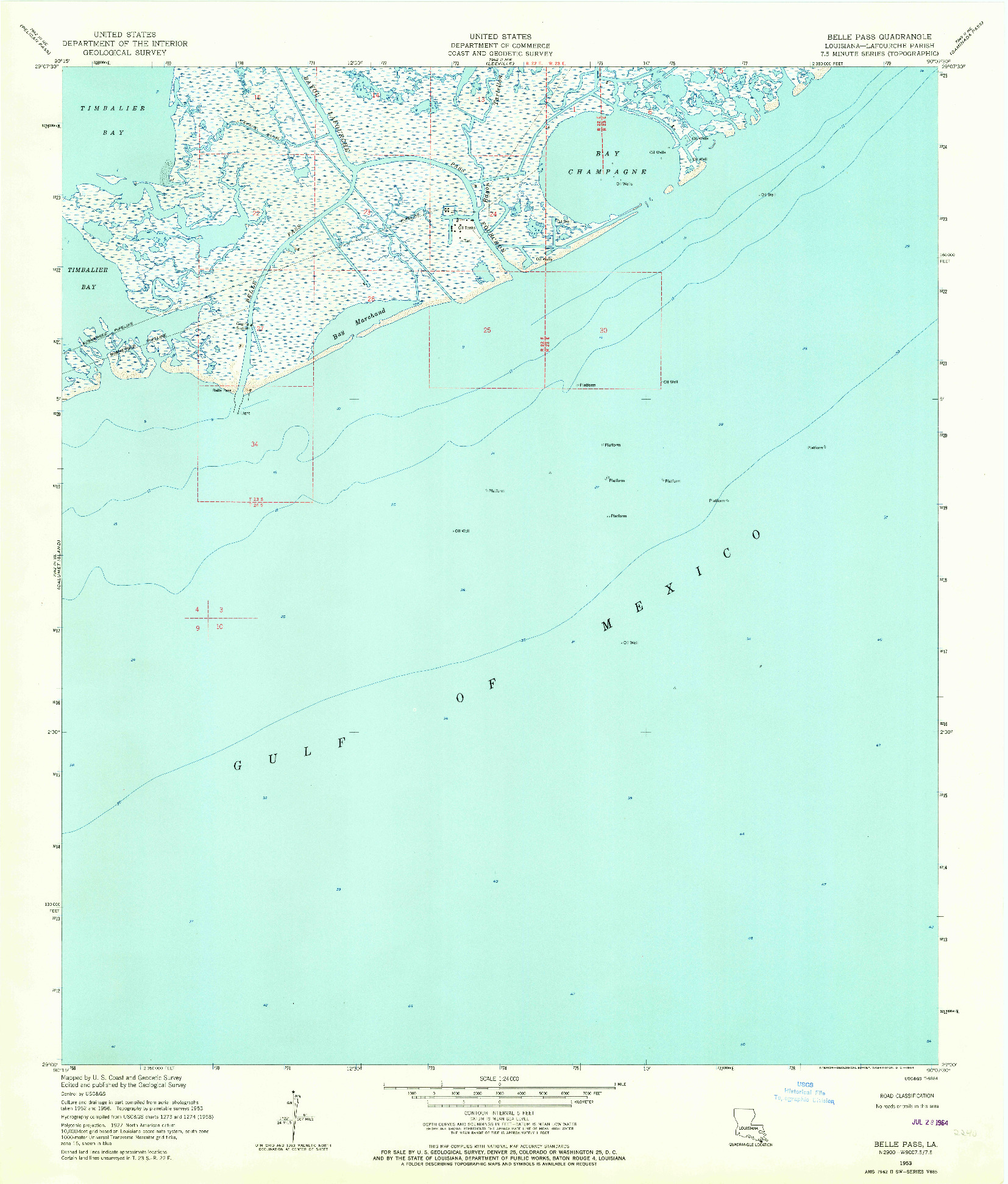 USGS 1:24000-SCALE QUADRANGLE FOR BELLE PASS, LA 1953