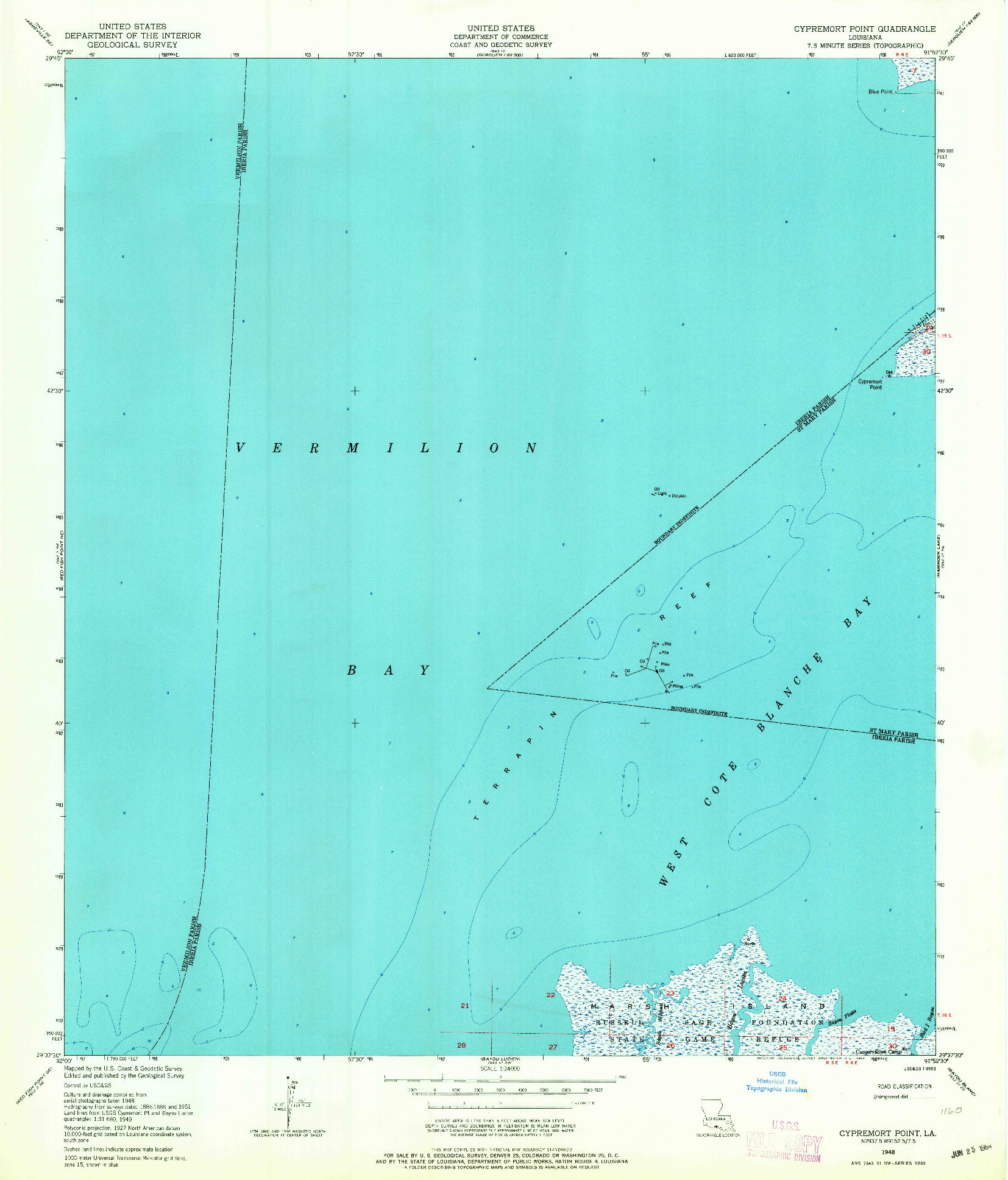 USGS 1:24000-SCALE QUADRANGLE FOR CYPREMORT POINT, LA 1948