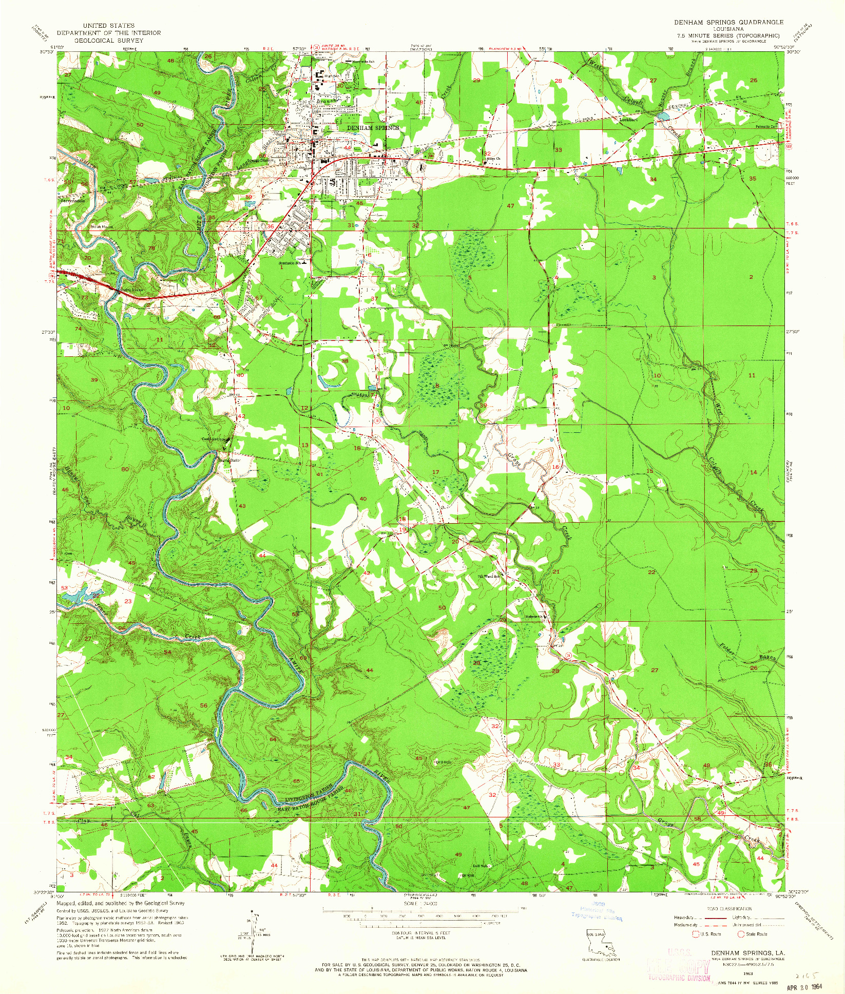 USGS 1:24000-SCALE QUADRANGLE FOR DENHAM SPRINGS, LA 1963