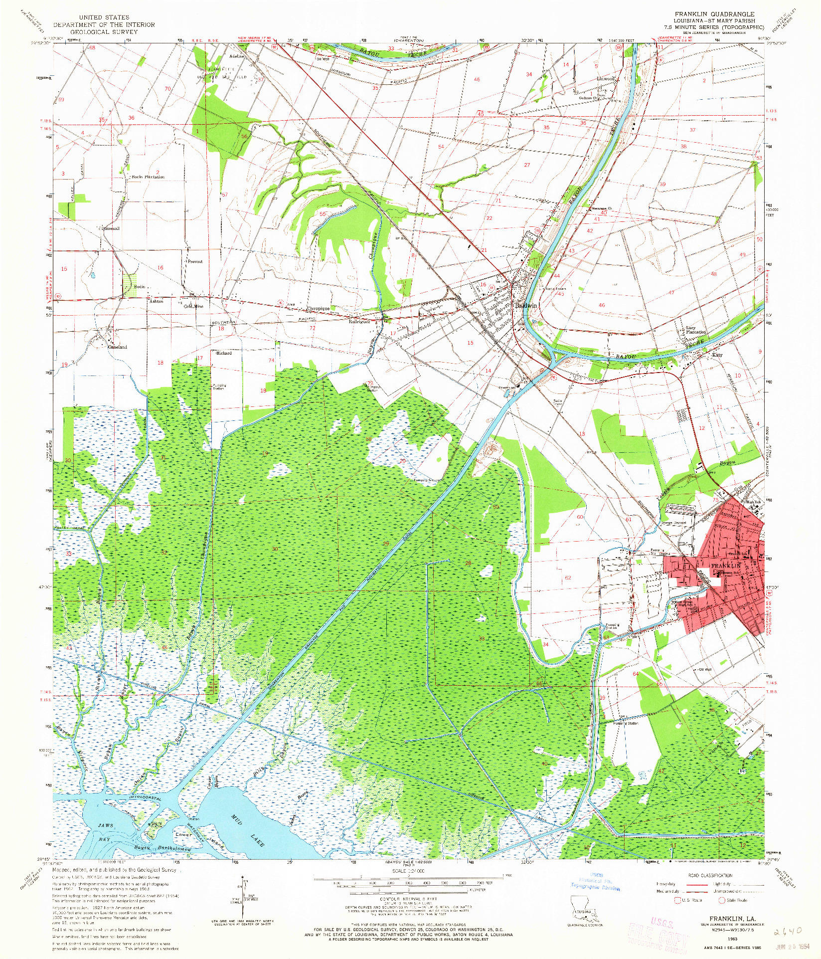 USGS 1:24000-SCALE QUADRANGLE FOR FRANKLIN, LA 1963