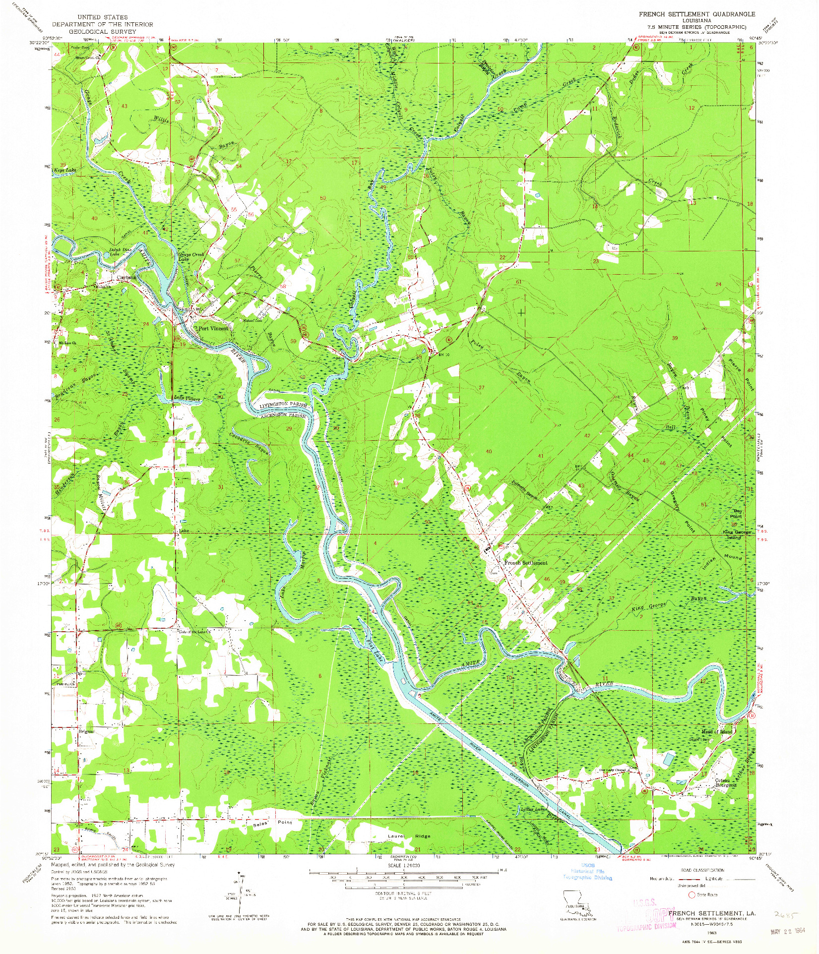 USGS 1:24000-SCALE QUADRANGLE FOR FRENCH SETTLEMENT, LA 1963