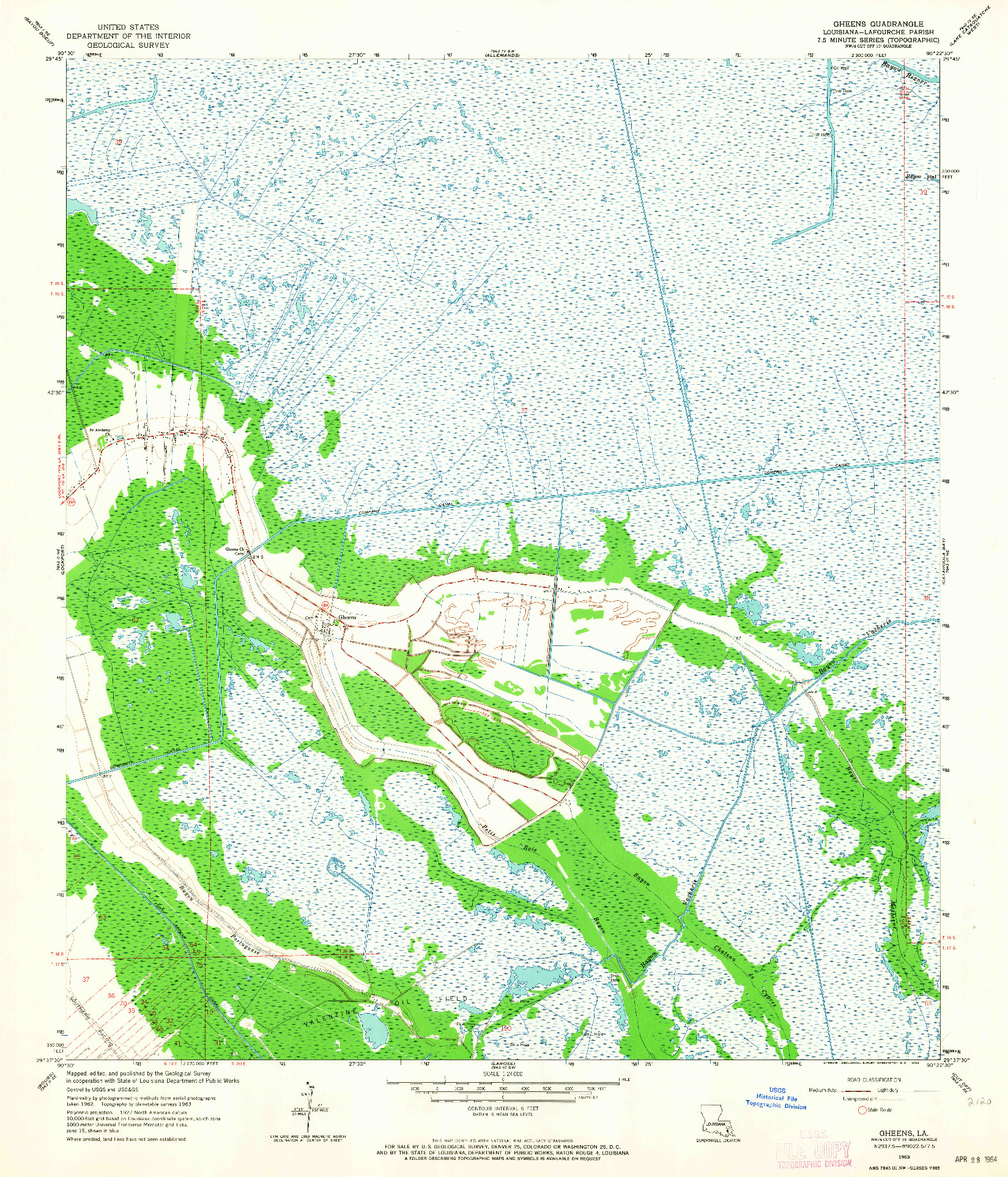 USGS 1:24000-SCALE QUADRANGLE FOR GHEENS, LA 1963