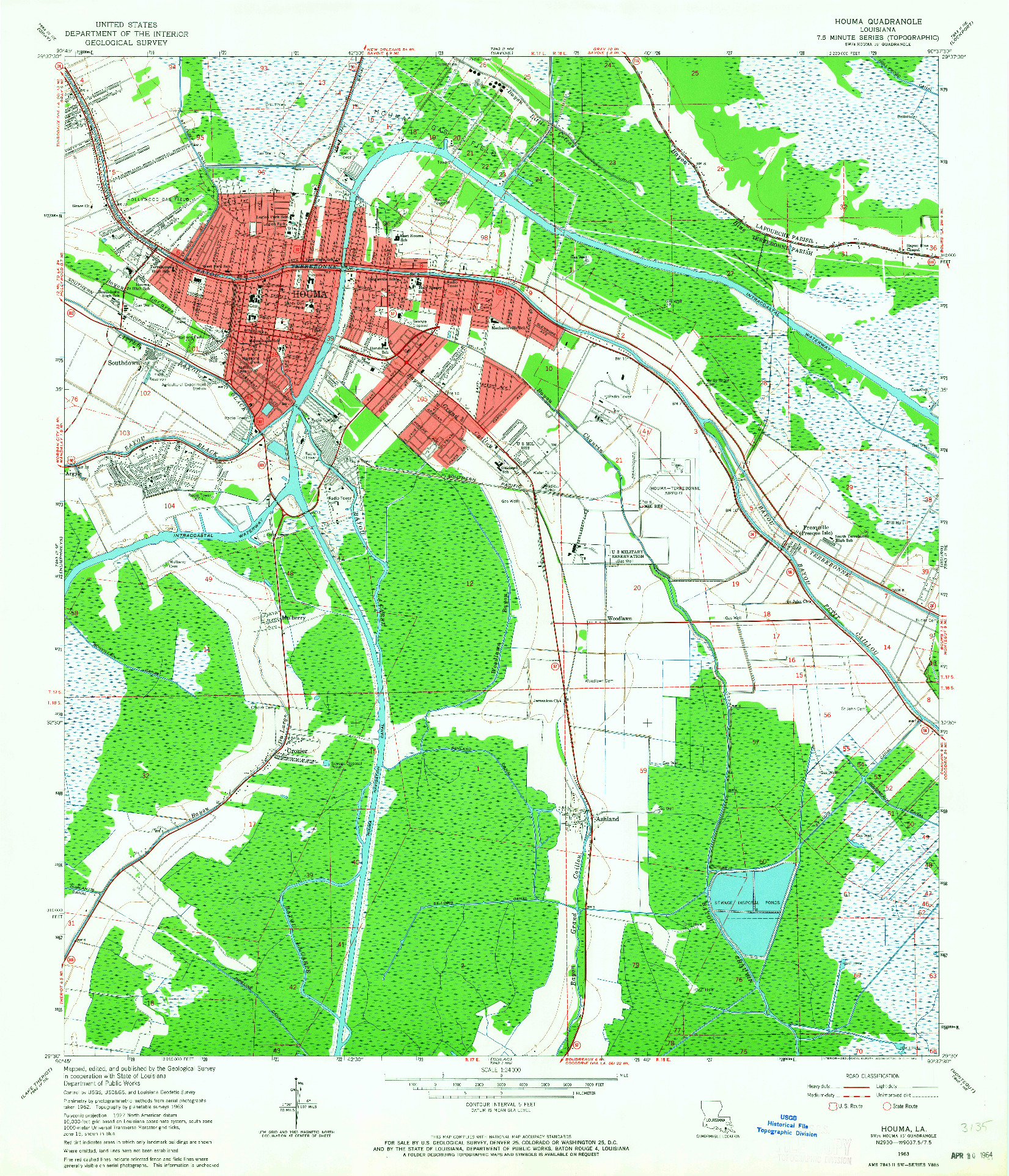 USGS 1:24000-SCALE QUADRANGLE FOR HOUMA, LA 1963