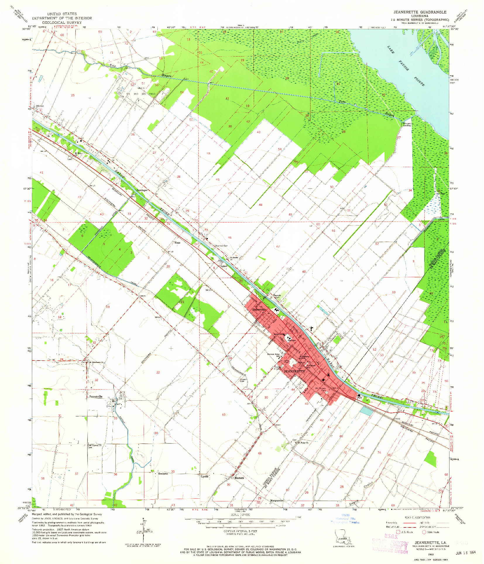USGS 1:24000-SCALE QUADRANGLE FOR JEANERETTE, LA 1963