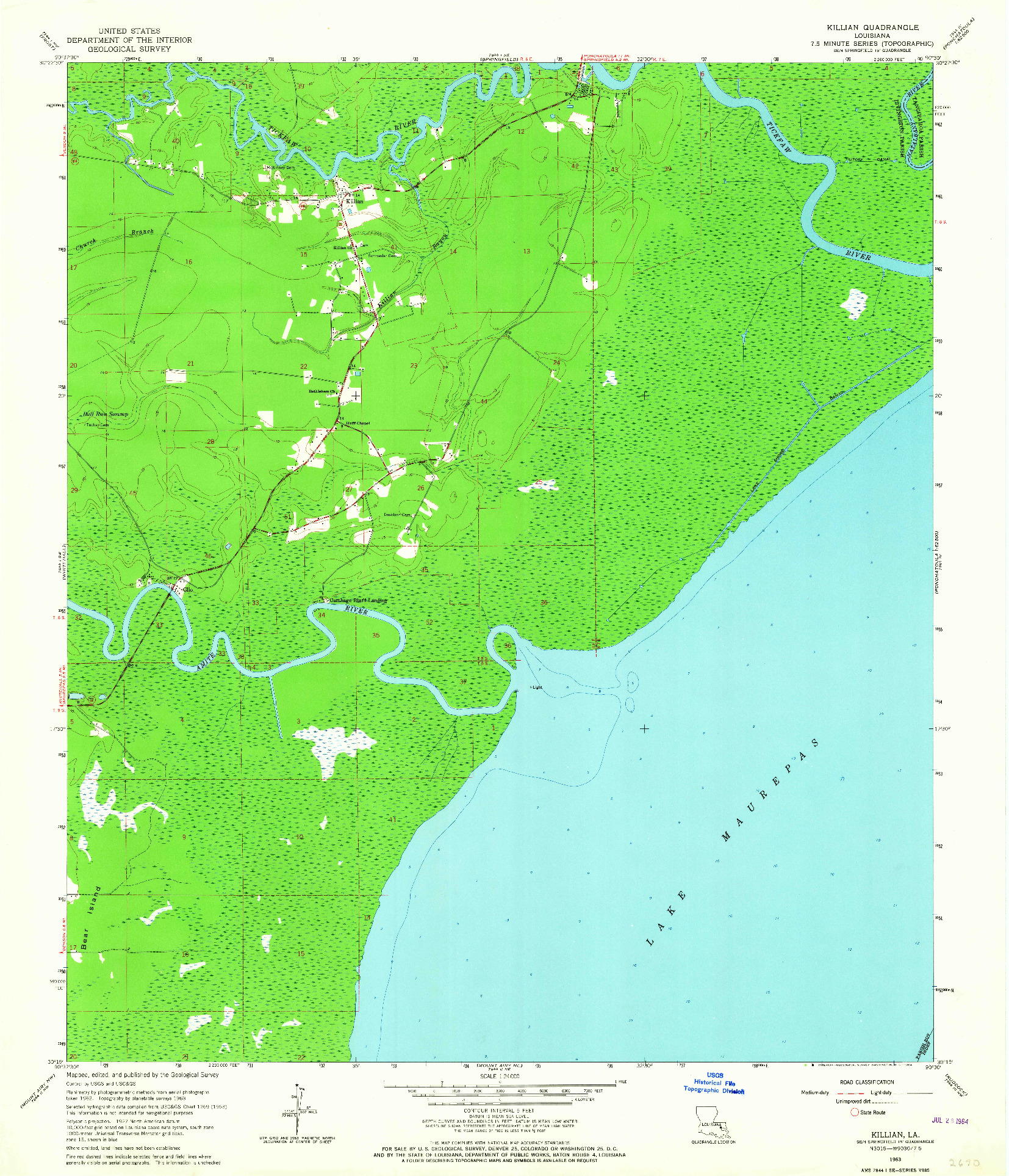 USGS 1:24000-SCALE QUADRANGLE FOR KILLIAN, LA 1963