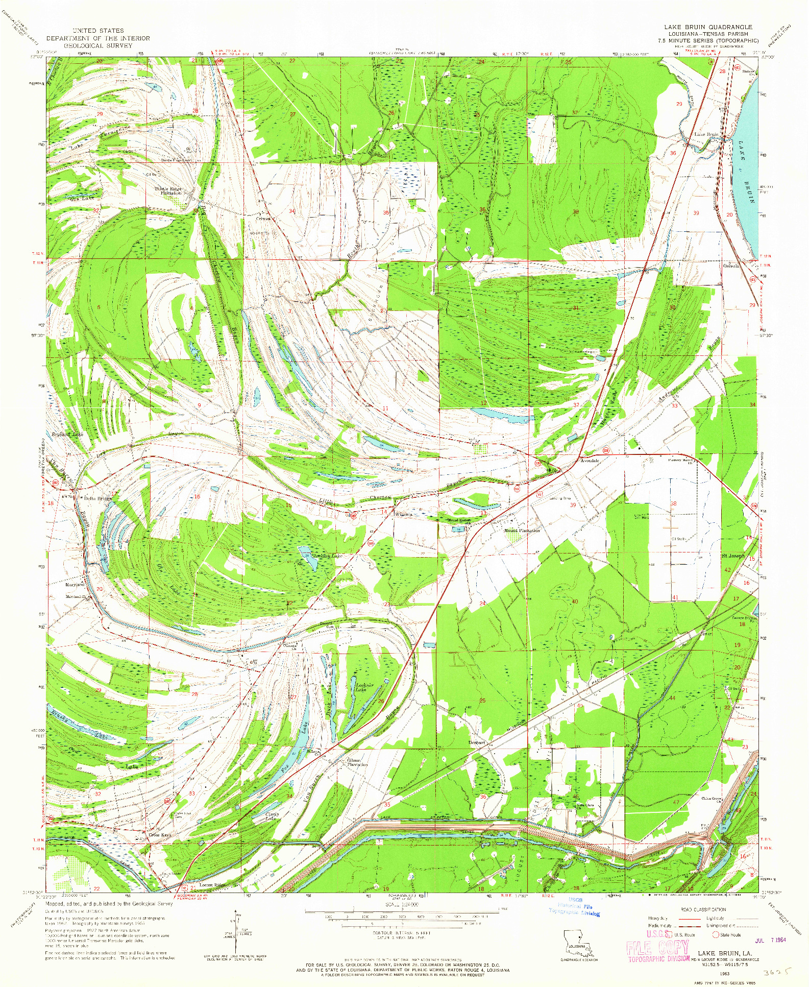 USGS 1:24000-SCALE QUADRANGLE FOR LAKE BRUIN, LA 1963