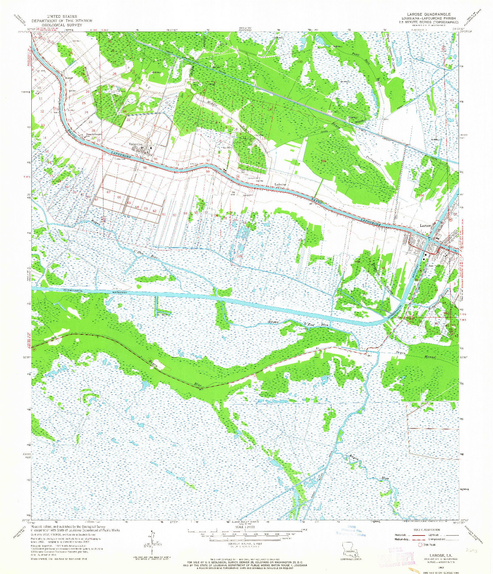 USGS 1:24000-SCALE QUADRANGLE FOR LAROSE, LA 1963