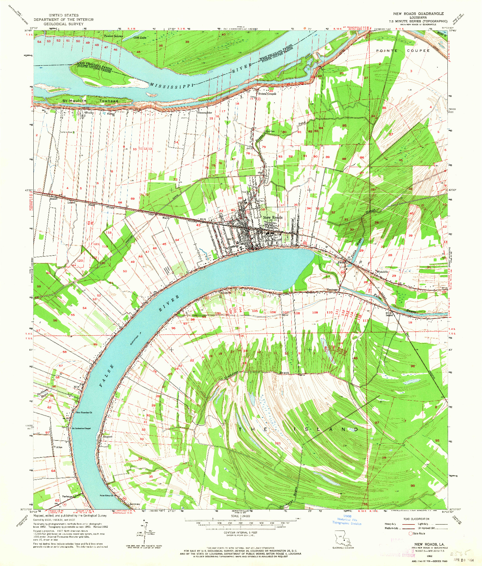 USGS 1:24000-SCALE QUADRANGLE FOR NEW ROADS, LA 1962