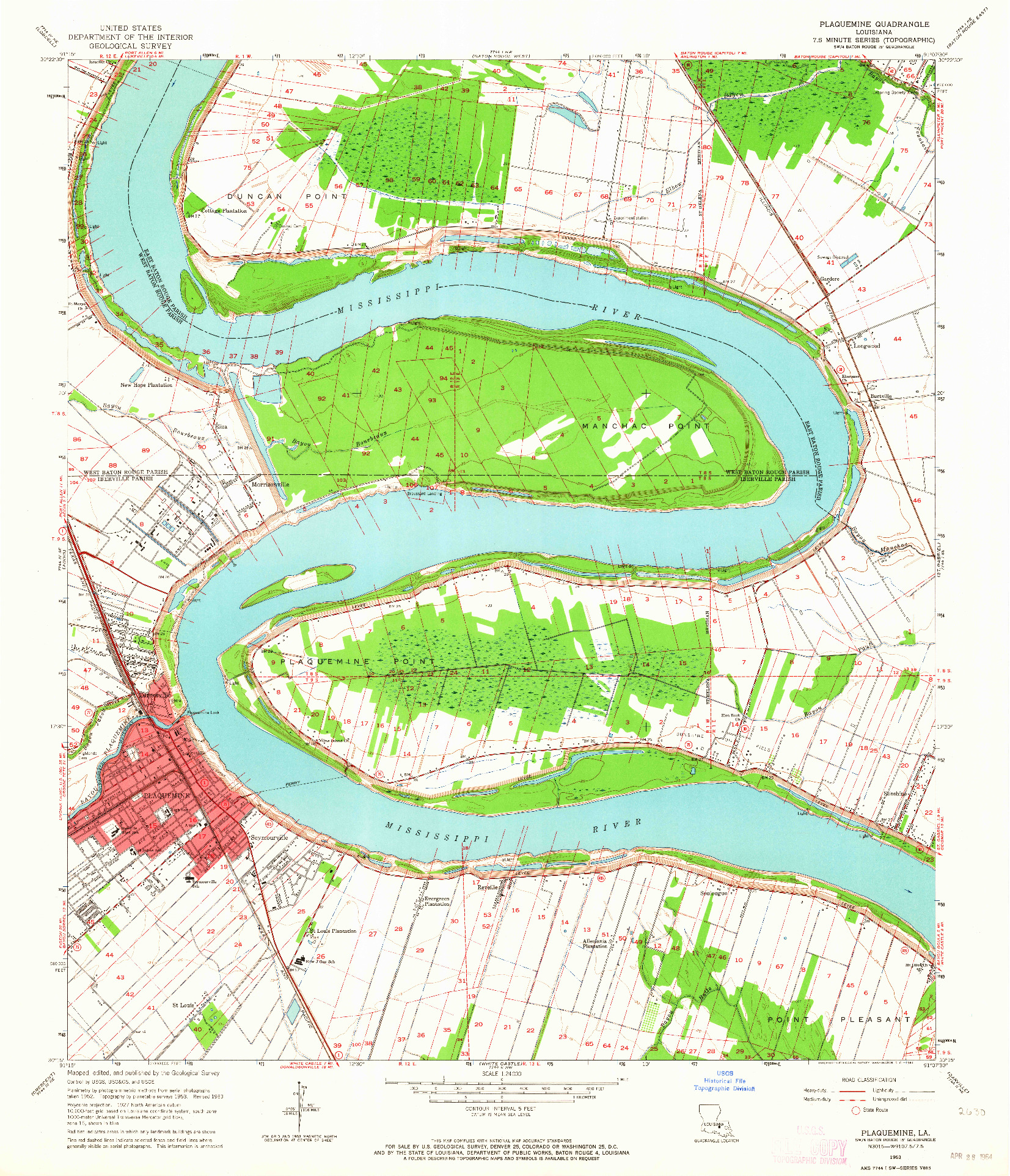 USGS 1:24000-SCALE QUADRANGLE FOR PLAQUEMINE, LA 1963