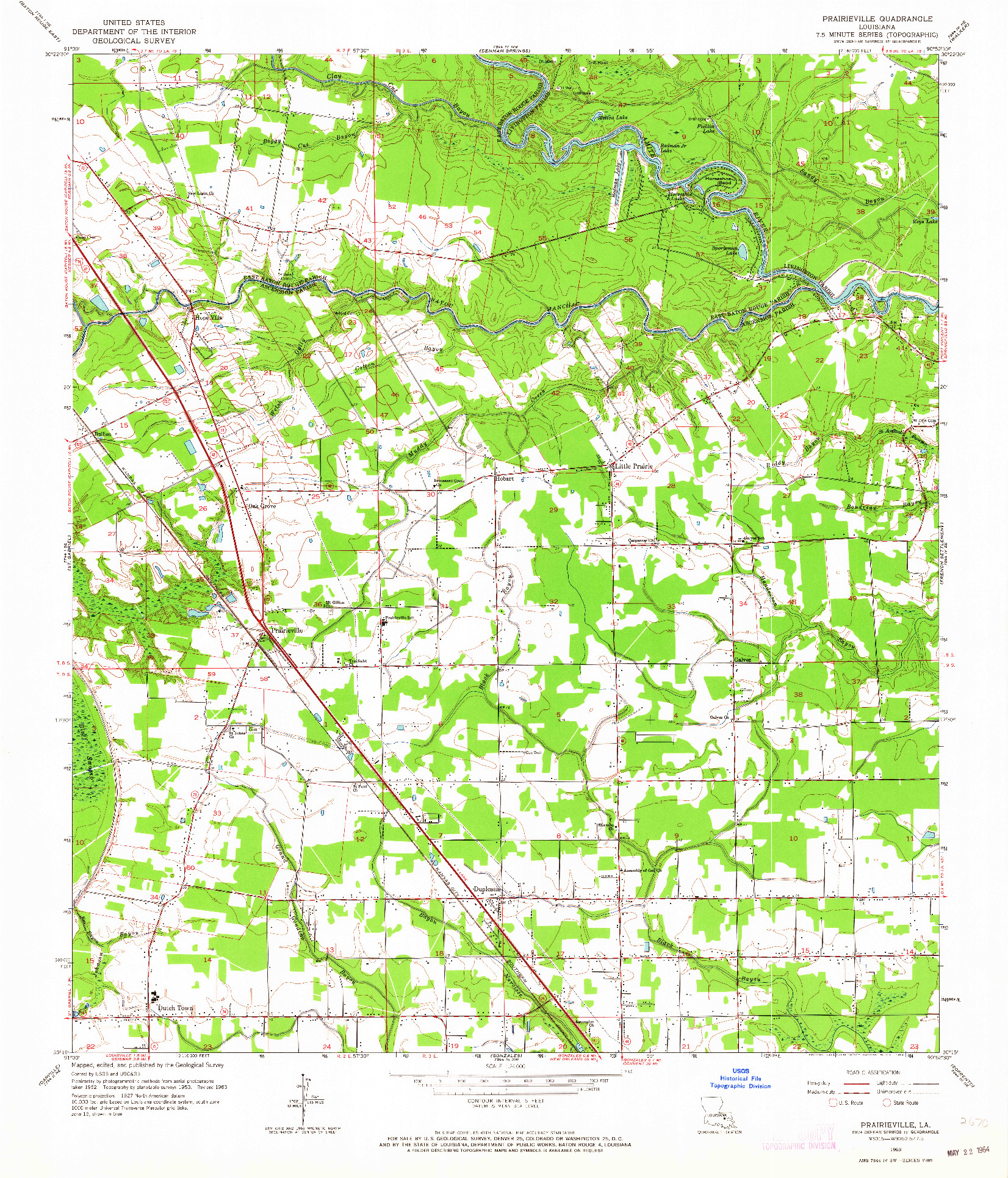 USGS 1:24000-SCALE QUADRANGLE FOR PRAIRIEVILLE, LA 1963