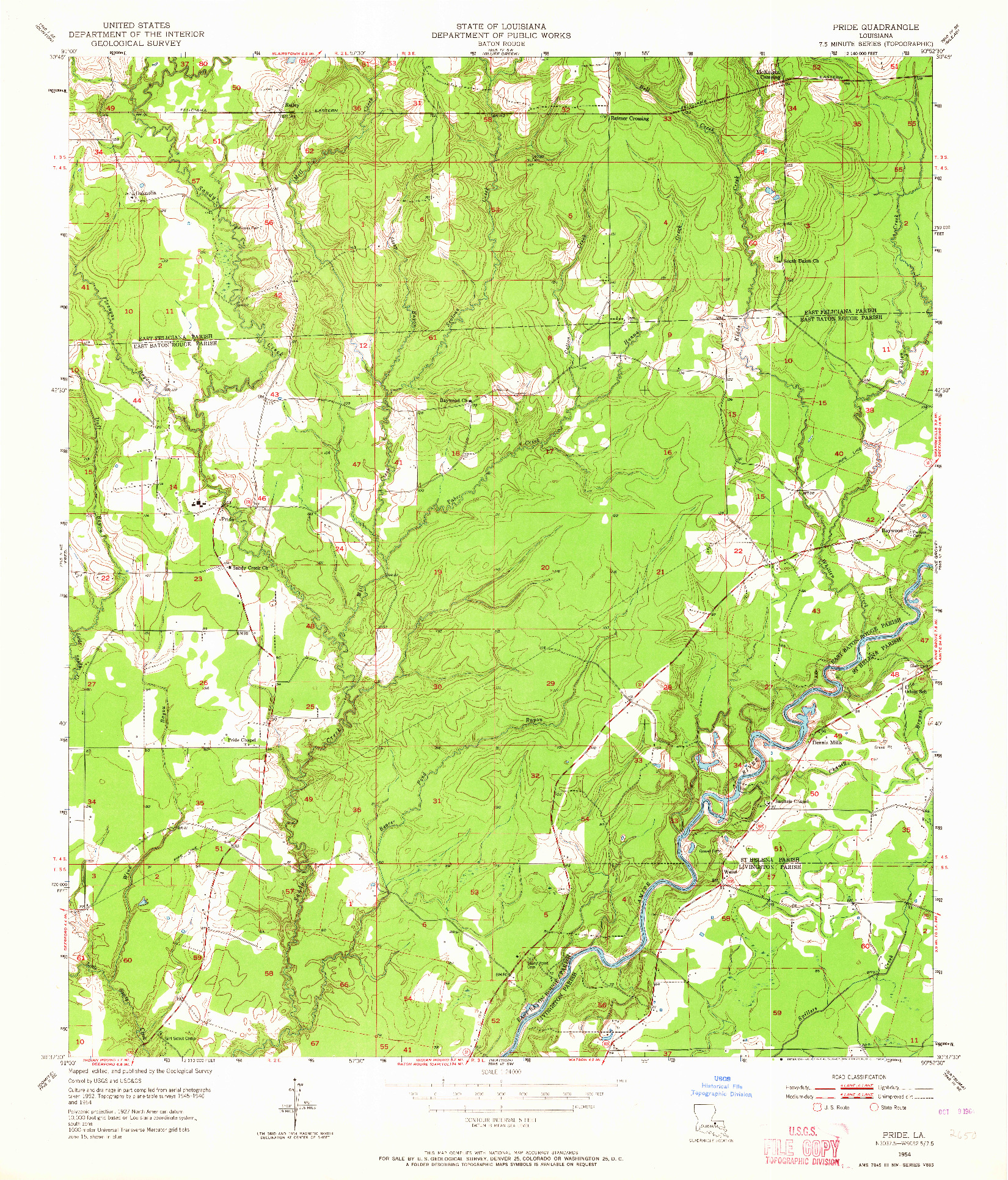USGS 1:24000-SCALE QUADRANGLE FOR PRIDE, LA 1954