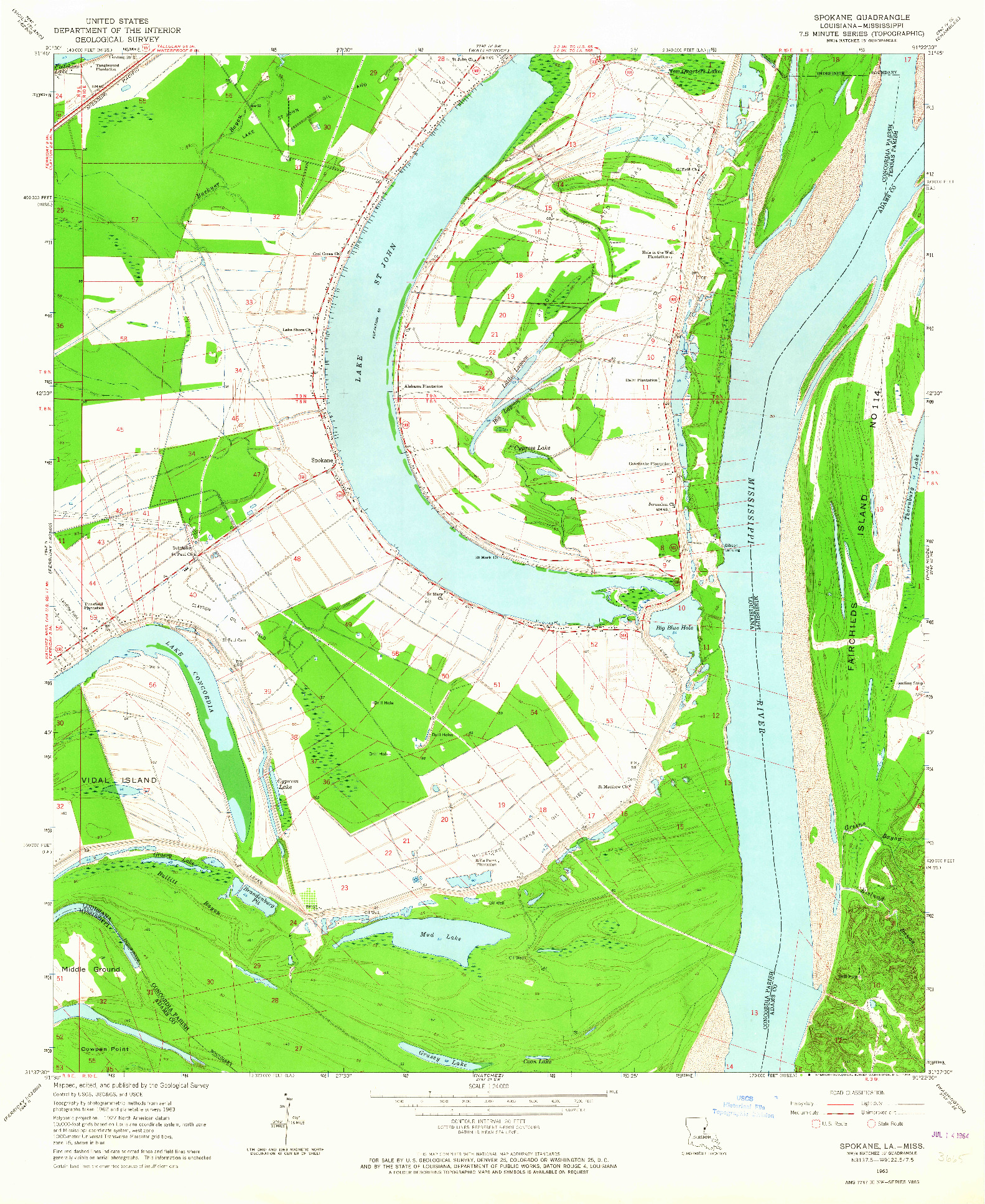 USGS 1:24000-SCALE QUADRANGLE FOR SPOKANE, LA 1963