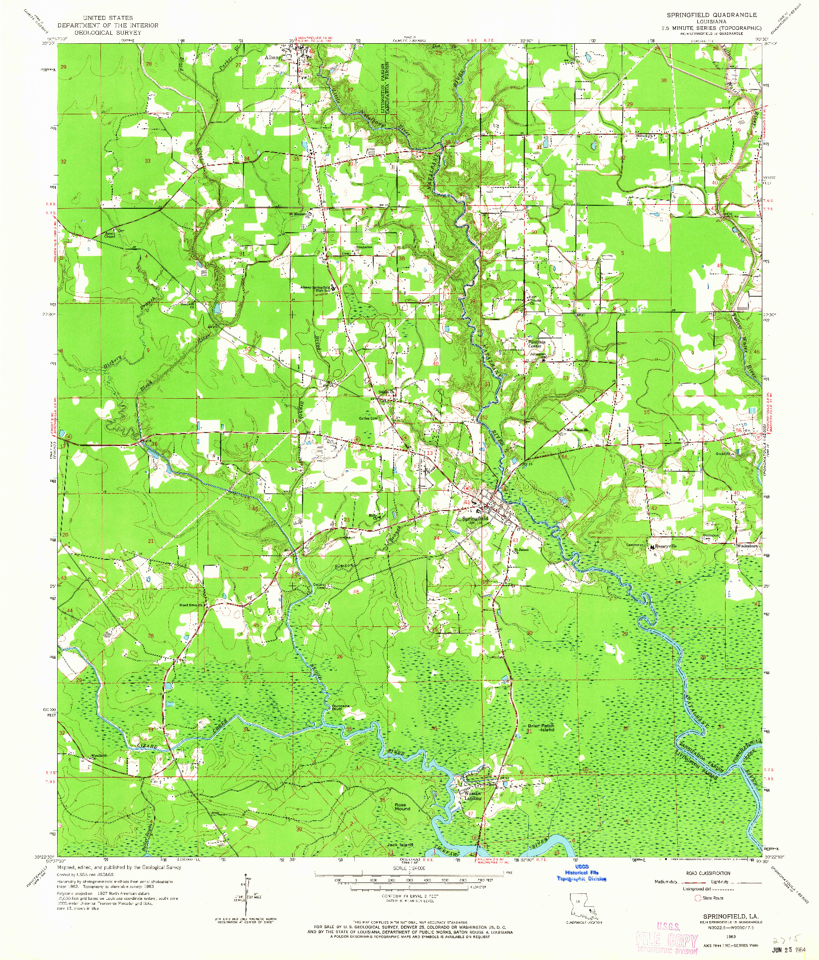 USGS 1:24000-SCALE QUADRANGLE FOR SPRINGFIELD, LA 1963