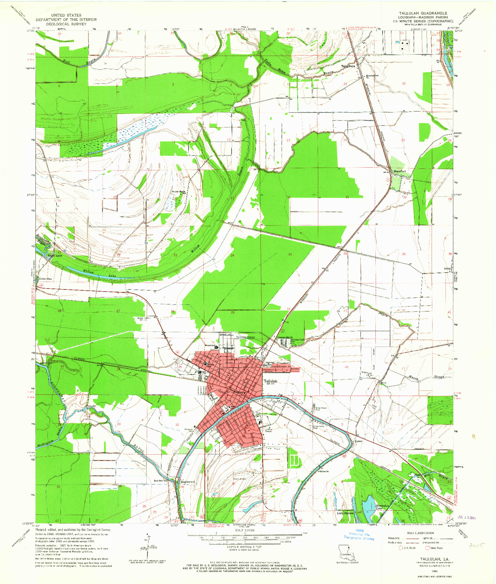 USGS 1:24000-SCALE QUADRANGLE FOR TALLULAH, LA 1963