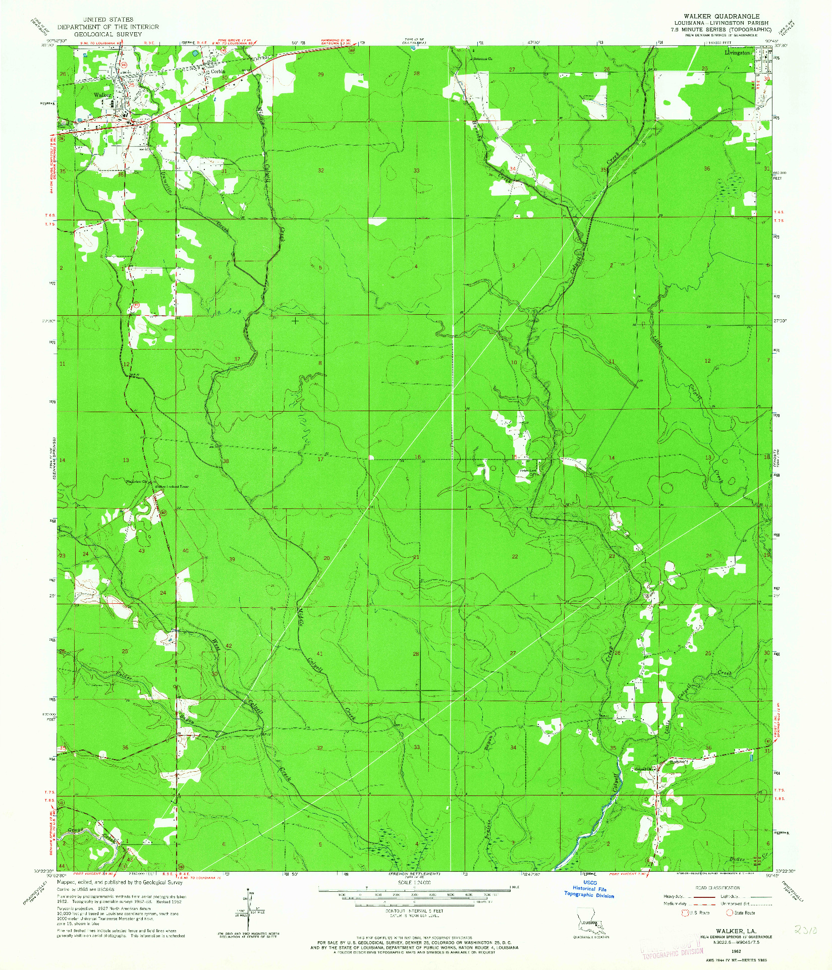 USGS 1:24000-SCALE QUADRANGLE FOR WALKER, LA 1962