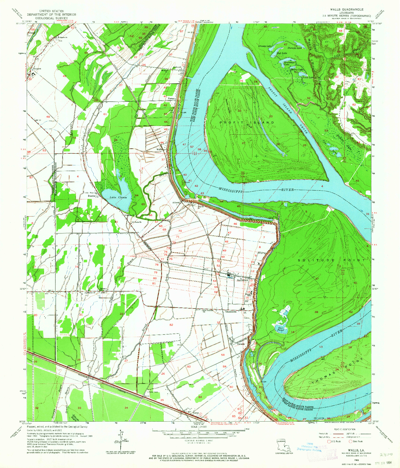 USGS 1:24000-SCALE QUADRANGLE FOR WALLS, LA 1963