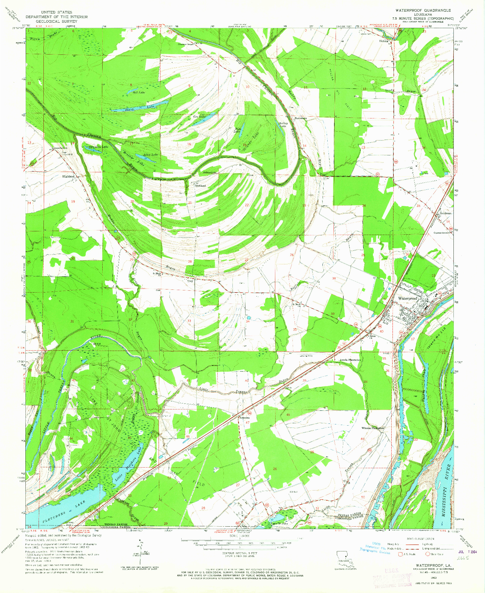 USGS 1:24000-SCALE QUADRANGLE FOR WATERPROOF, LA 1963