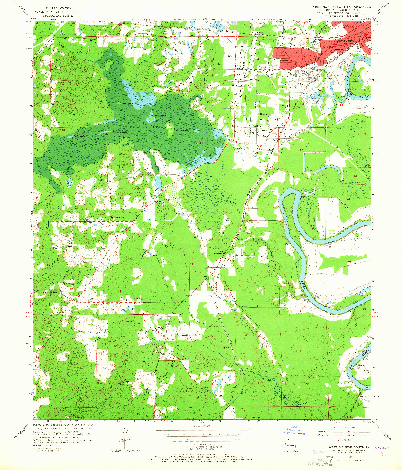 USGS 1:24000-SCALE QUADRANGLE FOR WEST MONROE SOUTH, LA 1957