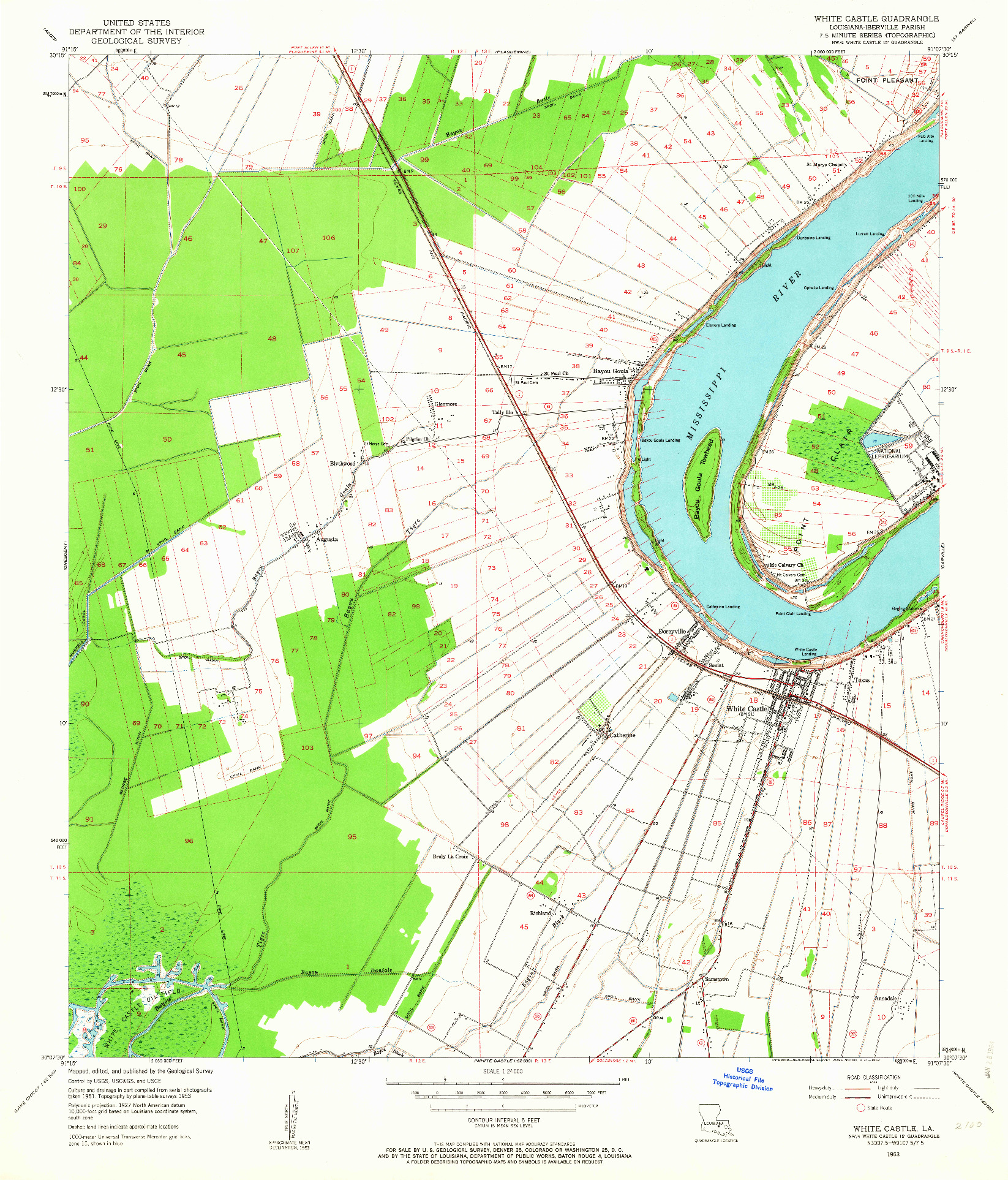 USGS 1:24000-SCALE QUADRANGLE FOR WHITE CASTLE, LA 1953