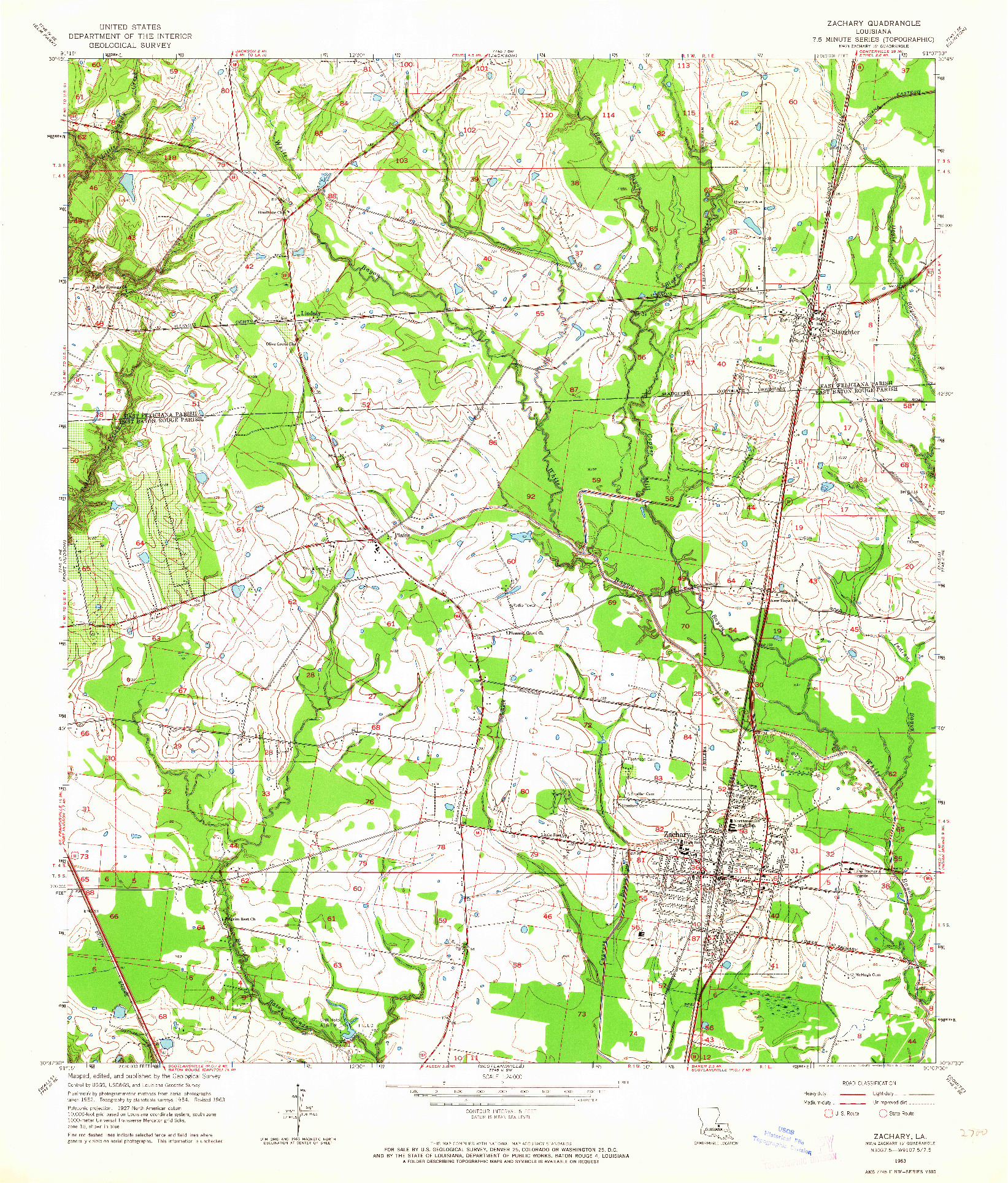 USGS 1:24000-SCALE QUADRANGLE FOR ZACHARY, LA 1963