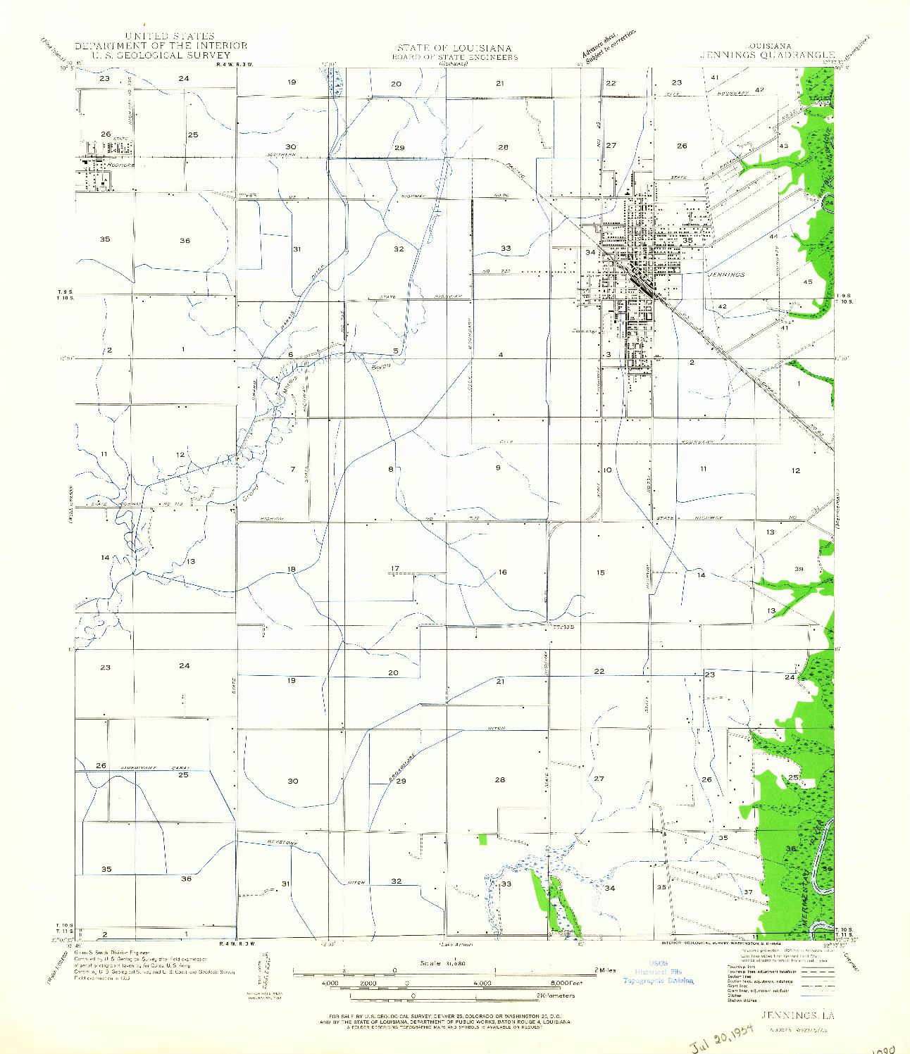 USGS 1:31680-SCALE QUADRANGLE FOR JENNINGS, LA 1964