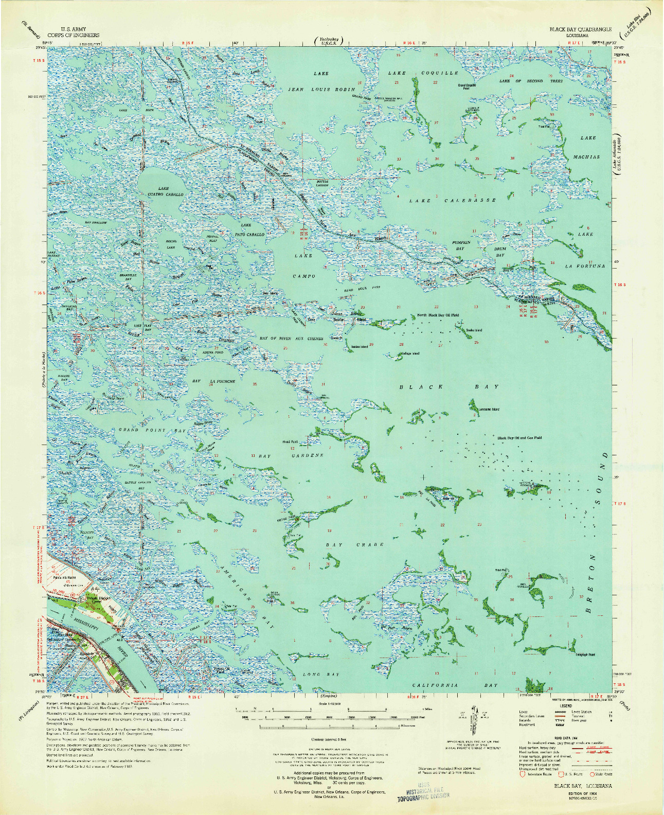 USGS 1:62500-SCALE QUADRANGLE FOR BLACK BAY, LA 1964