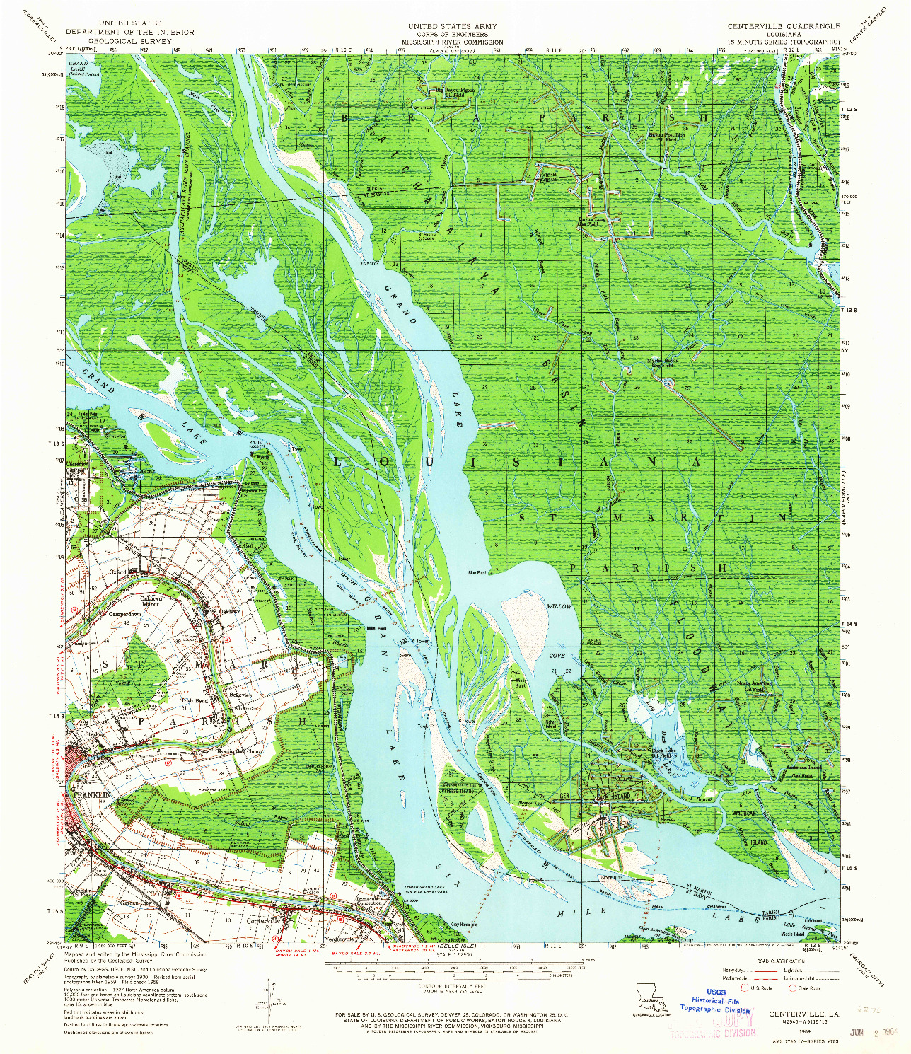 USGS 1:62500-SCALE QUADRANGLE FOR CENTERVILLE, LA 1959