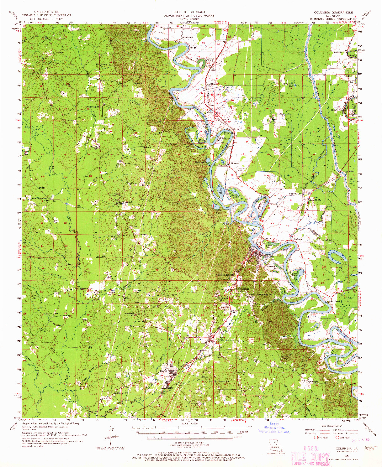 USGS 1:62500-SCALE QUADRANGLE FOR COLUMBIA, LA 1957